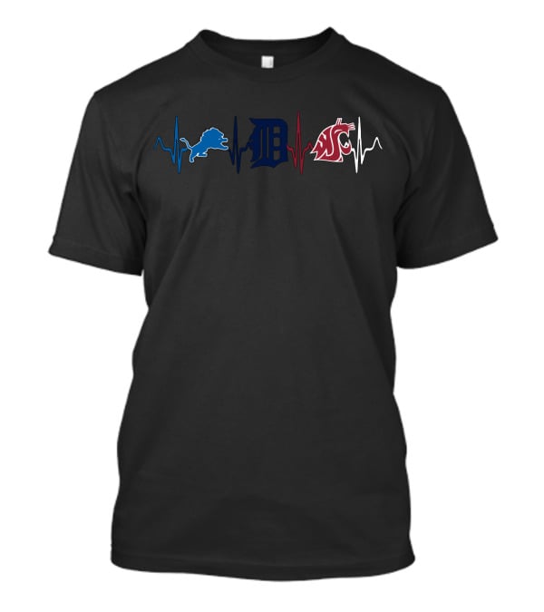 Detroit Lions Detroit Tigers Washington State Cougars Heartbeat T-Shirt