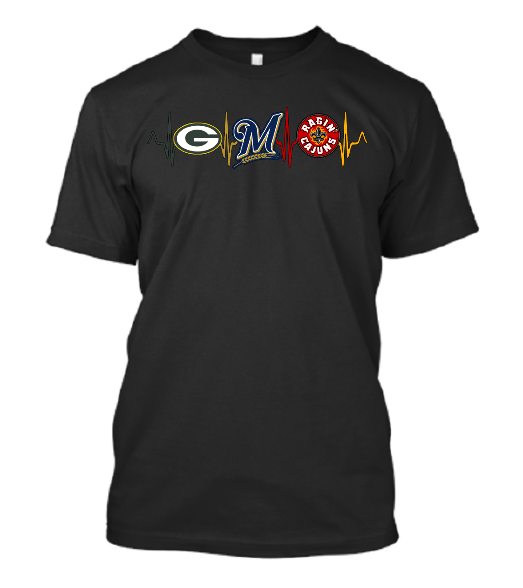 Packers Brewers Ragin' Cajuns Heartbeat T-Shirt