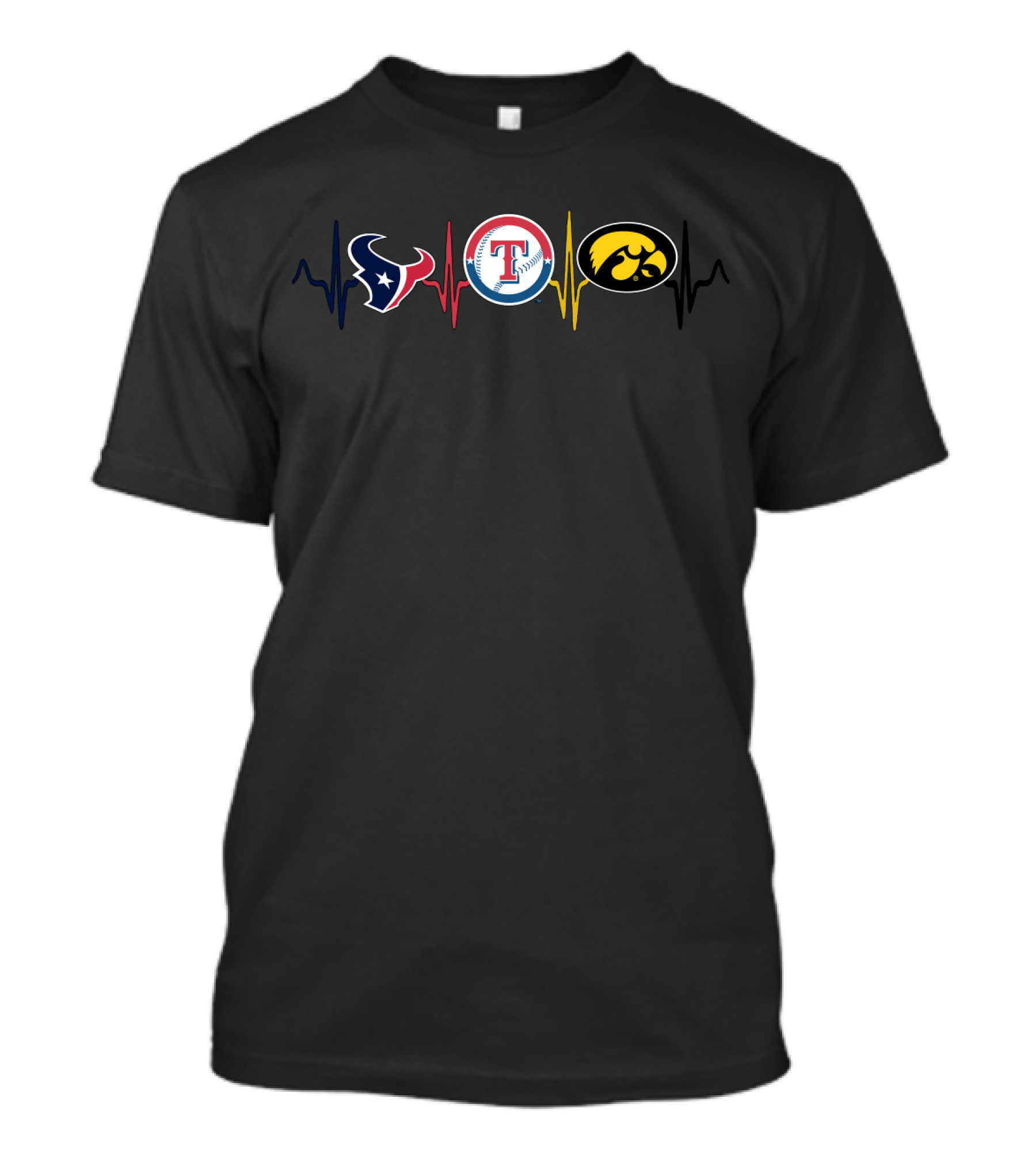 Love Texans Rangers Iowa Hawkeyes Heartbeat T-Shirt