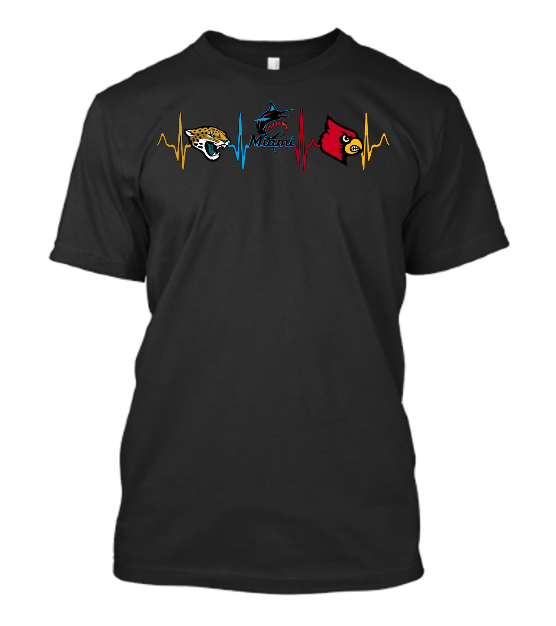 Jaguars Miami Marlins Cardinals Heartbeat T-Shirt