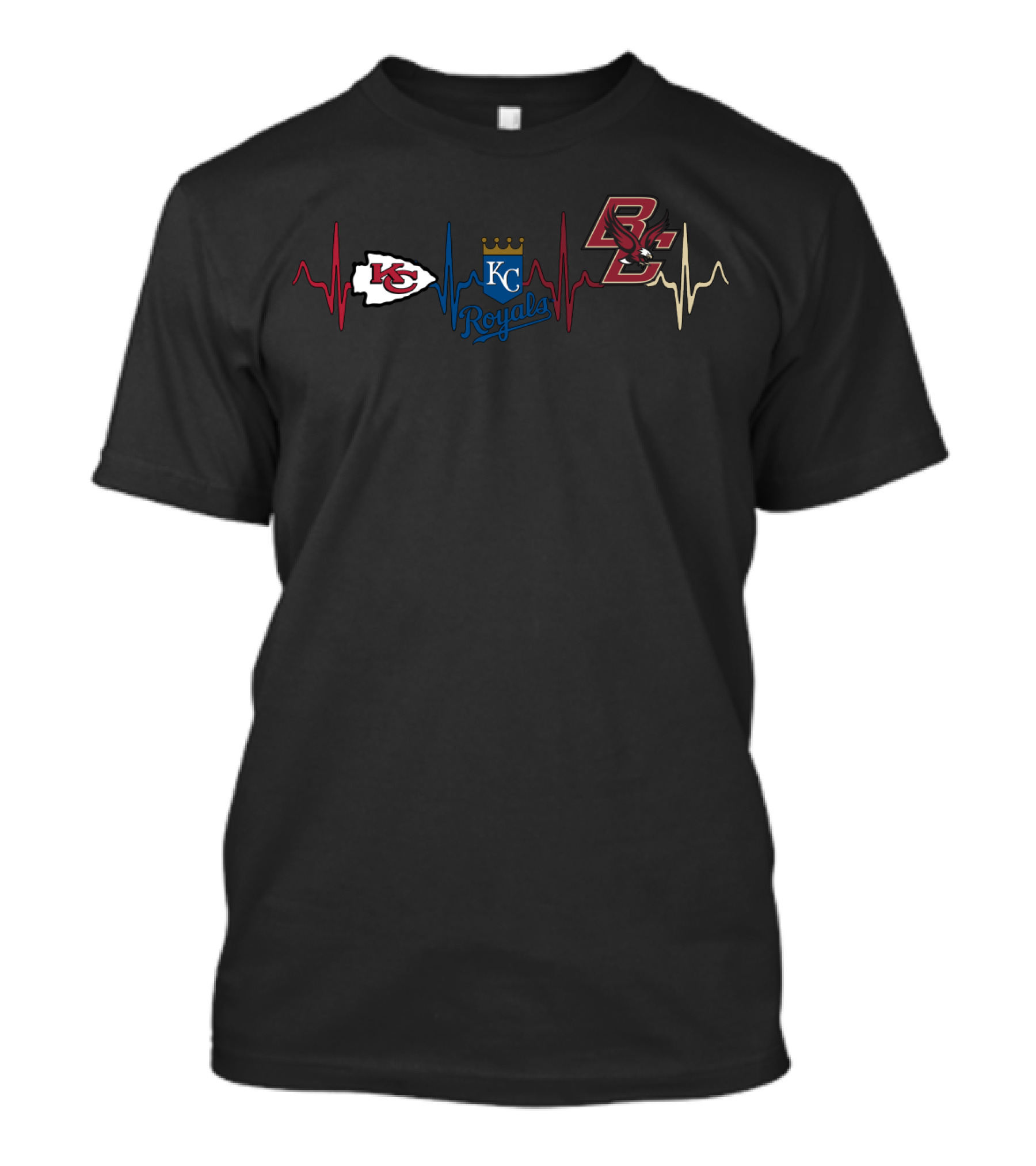 Kansas City Chiefs Royals Boston College Bce Heartbeat T-Shirt
