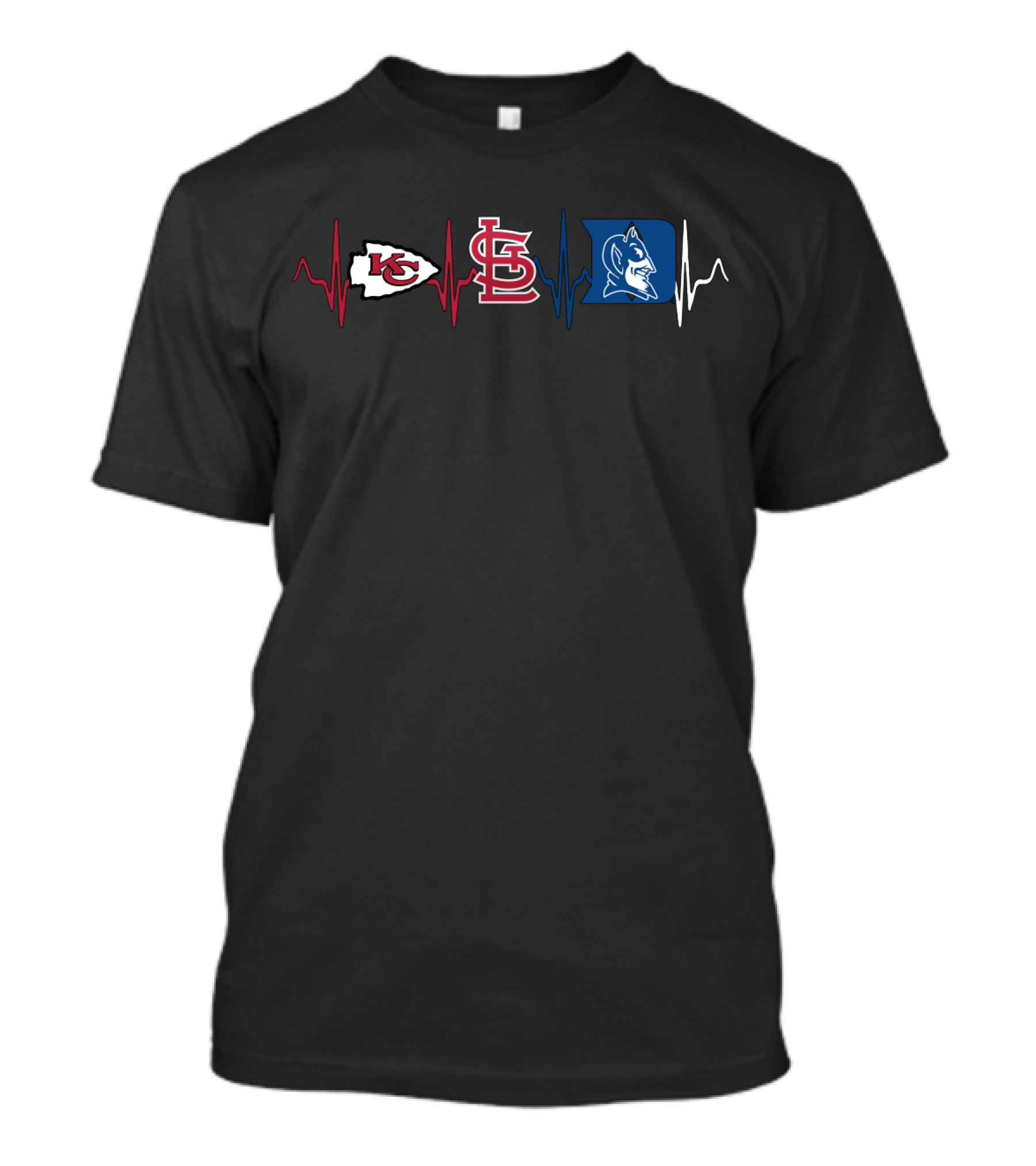 Kansas City Chiefs St. Louis Cardinals Duke Blue Devils Heartbeat T-Shirt