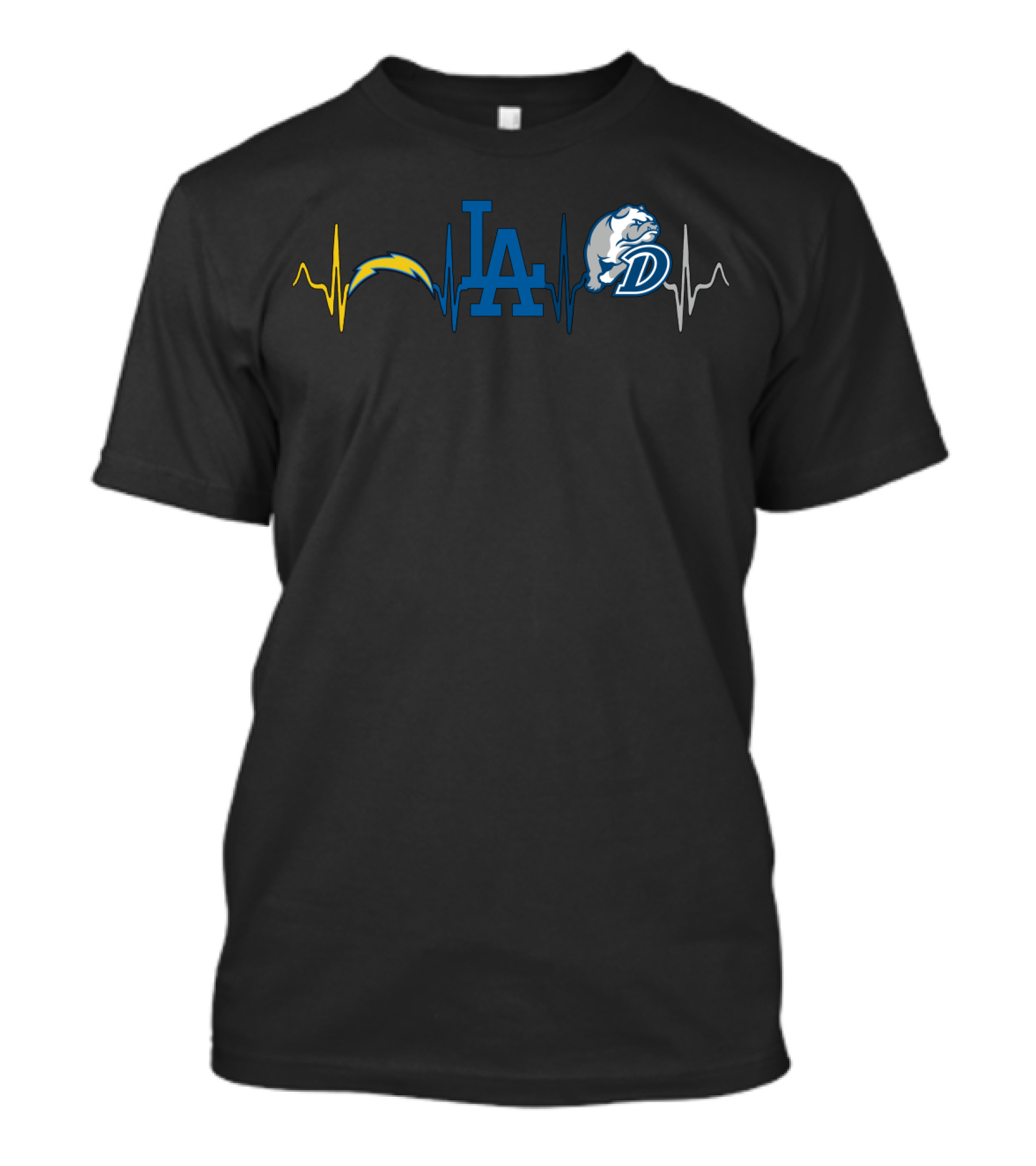 Love Chargers La Dodgers Bulldogs Heartbeat T-Shirt