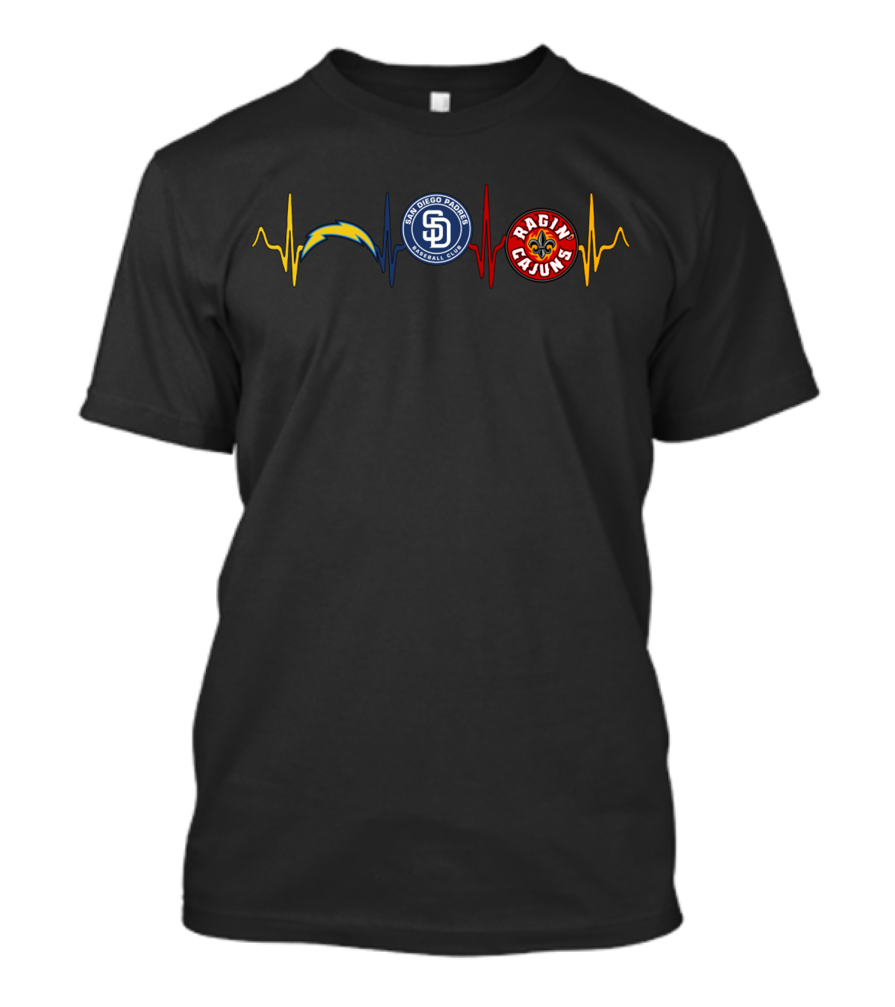 Chargers San Diego Padres Ragin Cajuns Heartbeat T-Shirt