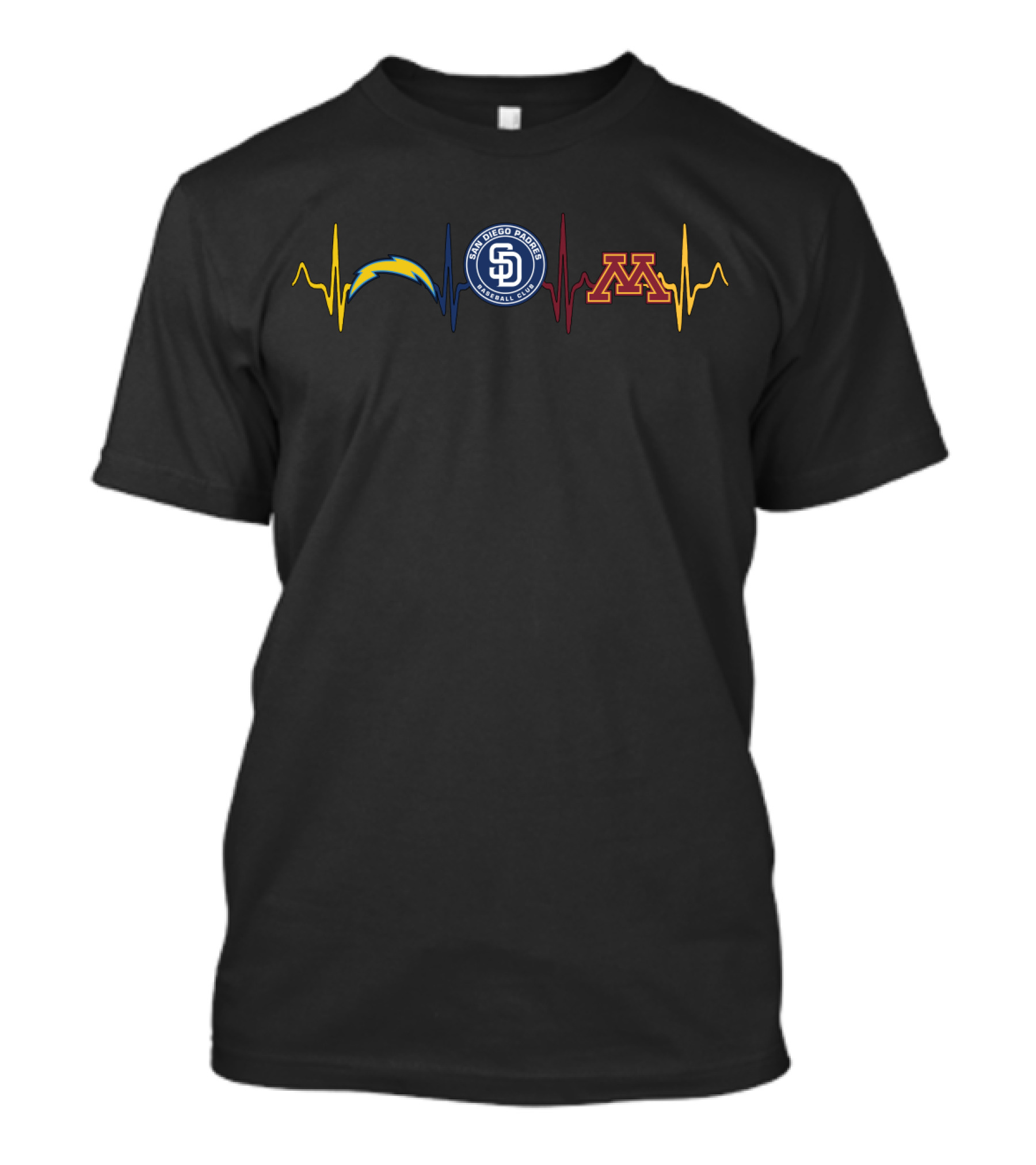 Chargers Padres Minnesota Golden Gophers Heartbeat Ekg T-Shirt