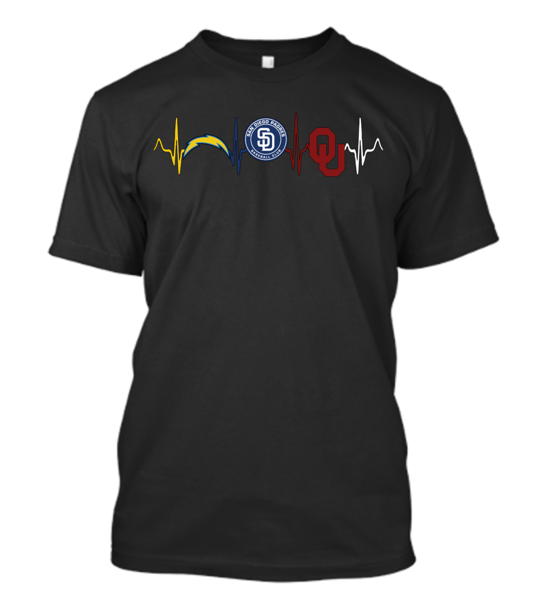 San Diego Chargers San Diego Padres Oklahoma Sooners Heartbeat T-Shirt