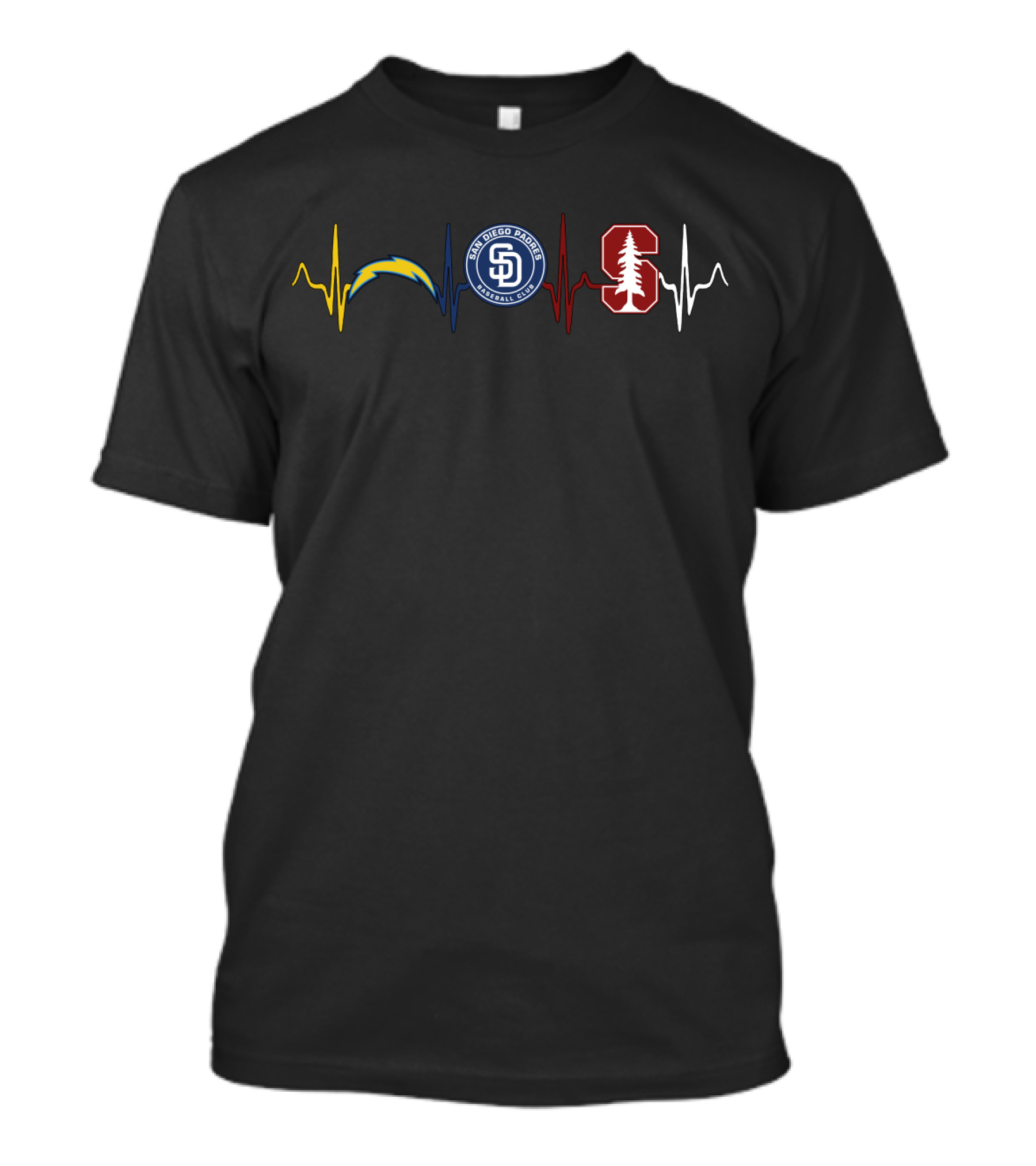 Love Chargers Padres Stanford Heartbeat T-Shirt