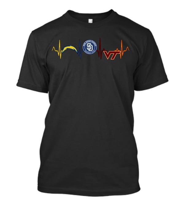 Love Chargers San Diego Padres Virginia Tech Vth Heartbeat T-Shirt