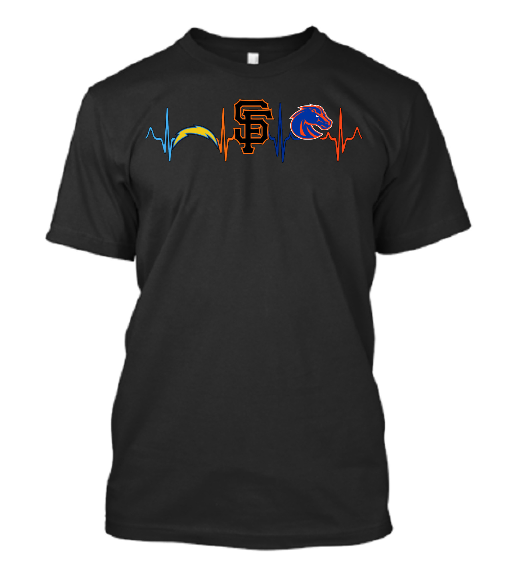 Love Chargers Giants Broncos Bsb Heartbeat T-Shirt