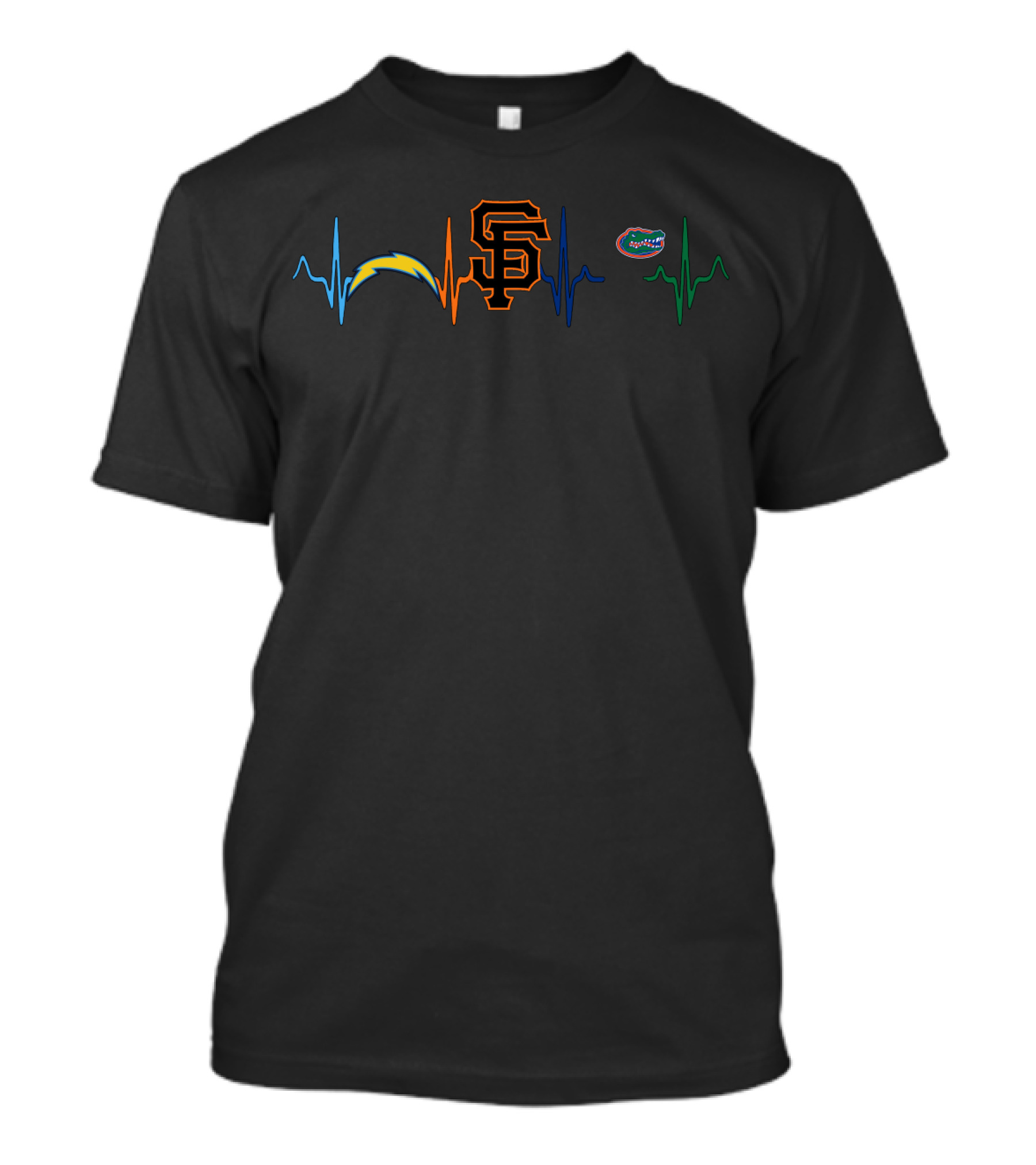 Love Chargers Giants Florida Gators Heartbeat T-Shirt