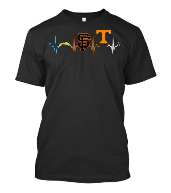 Love Chargers Giants Volunteers Heartbeat T-Shirt