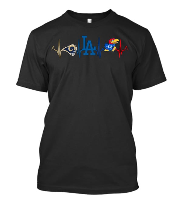 Love Rams Dodgers Ku Jayhawks Heartbeat T-Shirt
