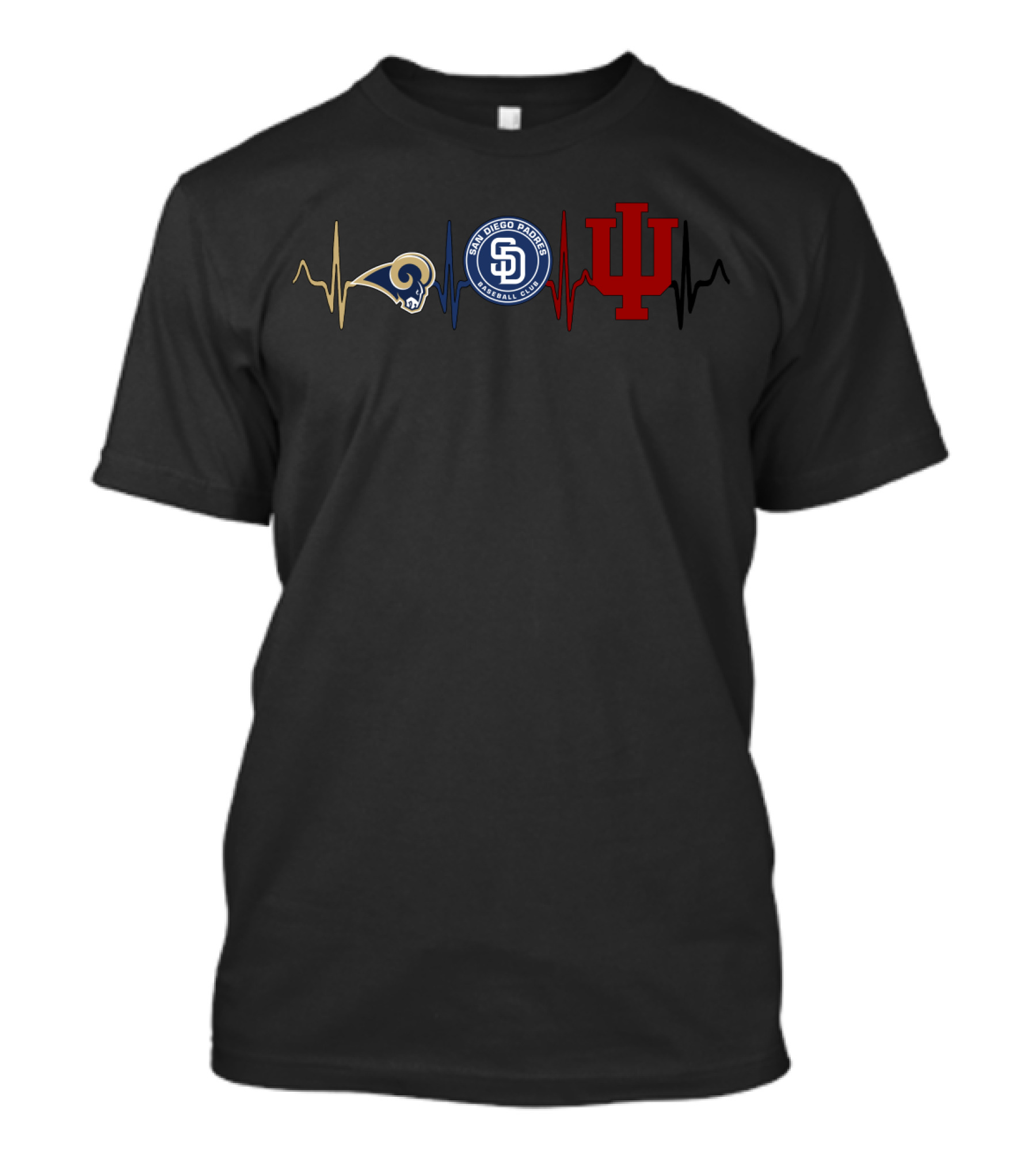 Love Rams San Diego Padres Indiana Hoosiers Heartbeat T-Shirt