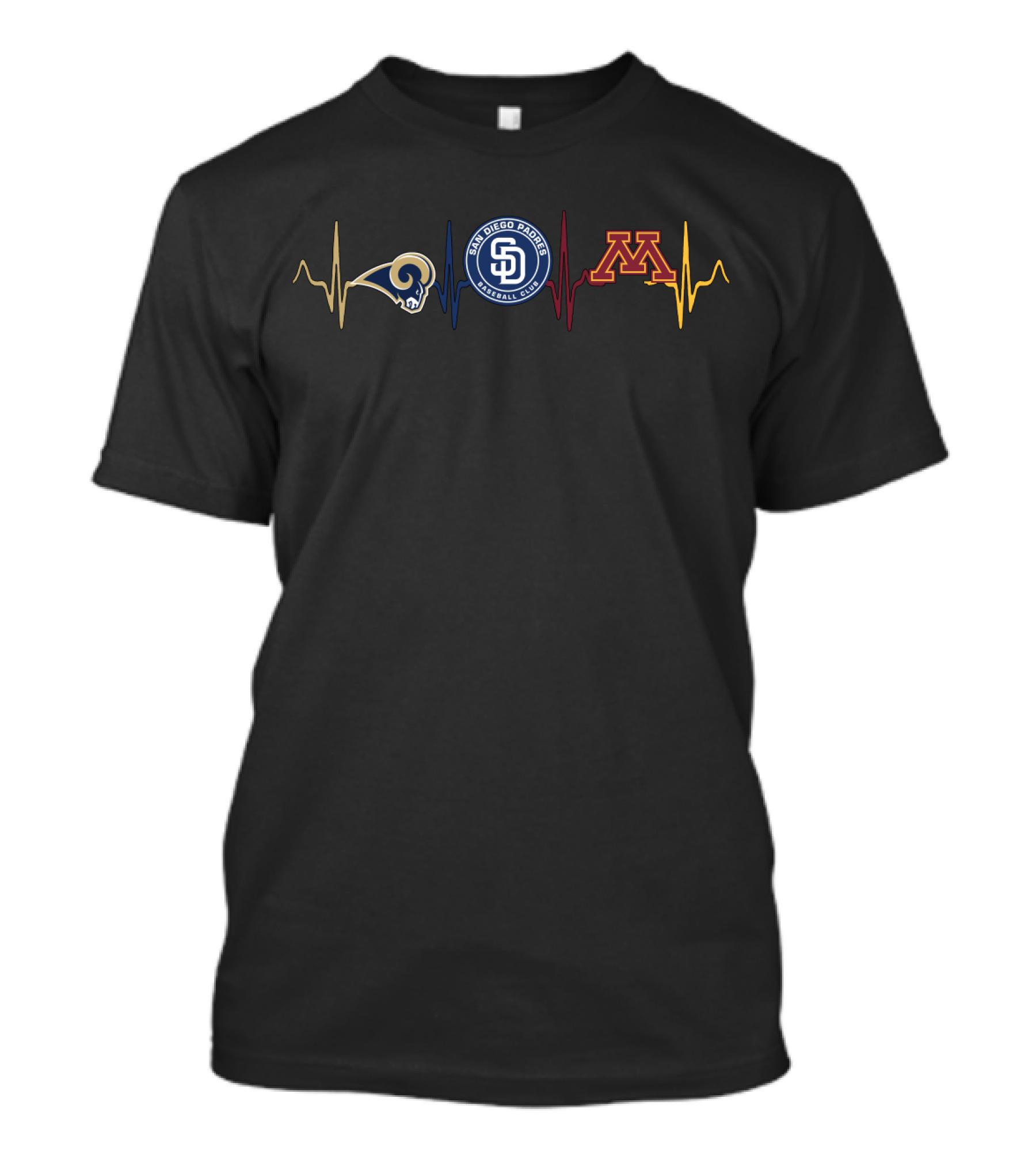 Love Rams San Diego Padres Minnesota Golden Gophers Heartbeat T-Shirt
