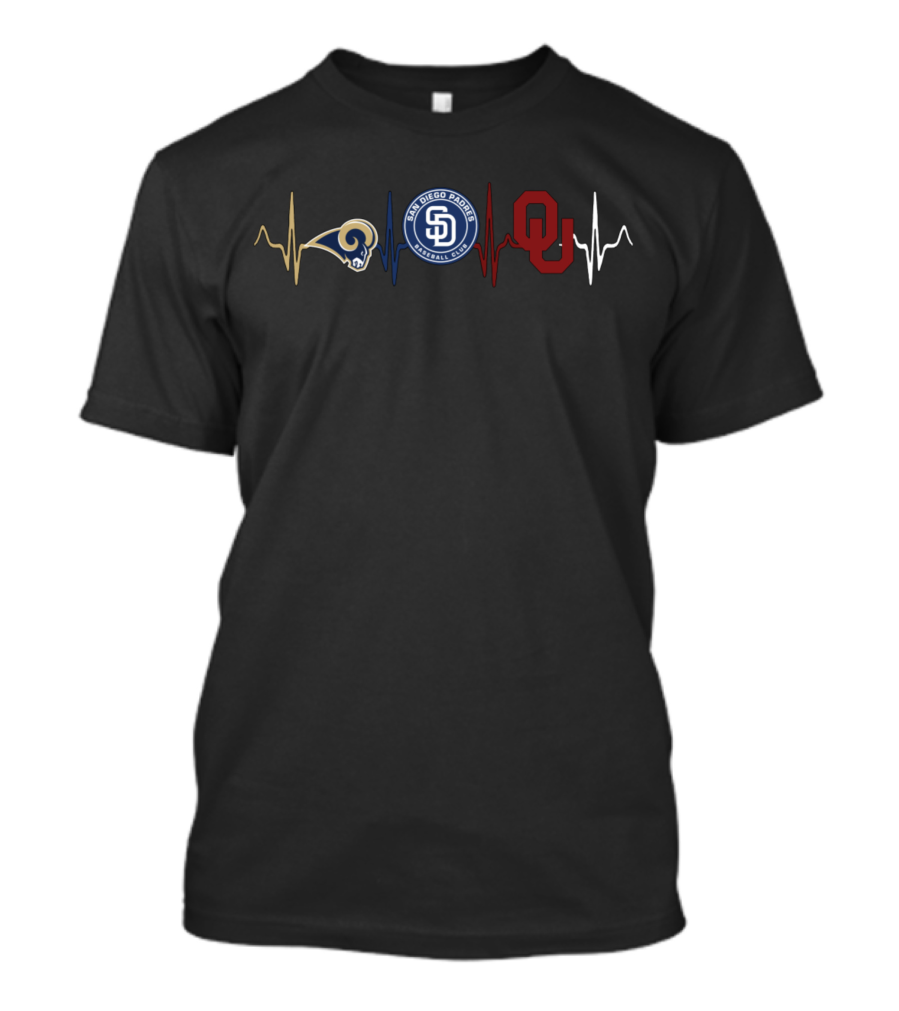Love Rams San Diego Padres Oklahoma Os Heartbeat T-Shirt