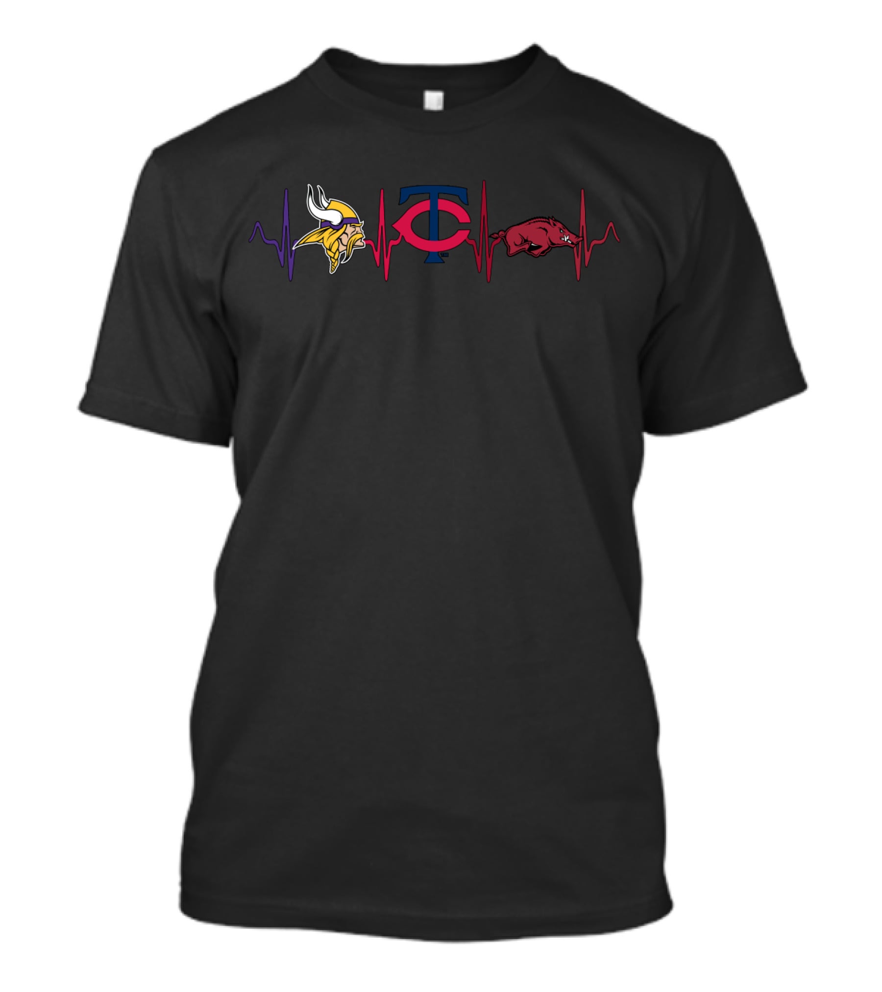 Vikings Twins Arkansas Razorbacks Heartbeat T-Shirt