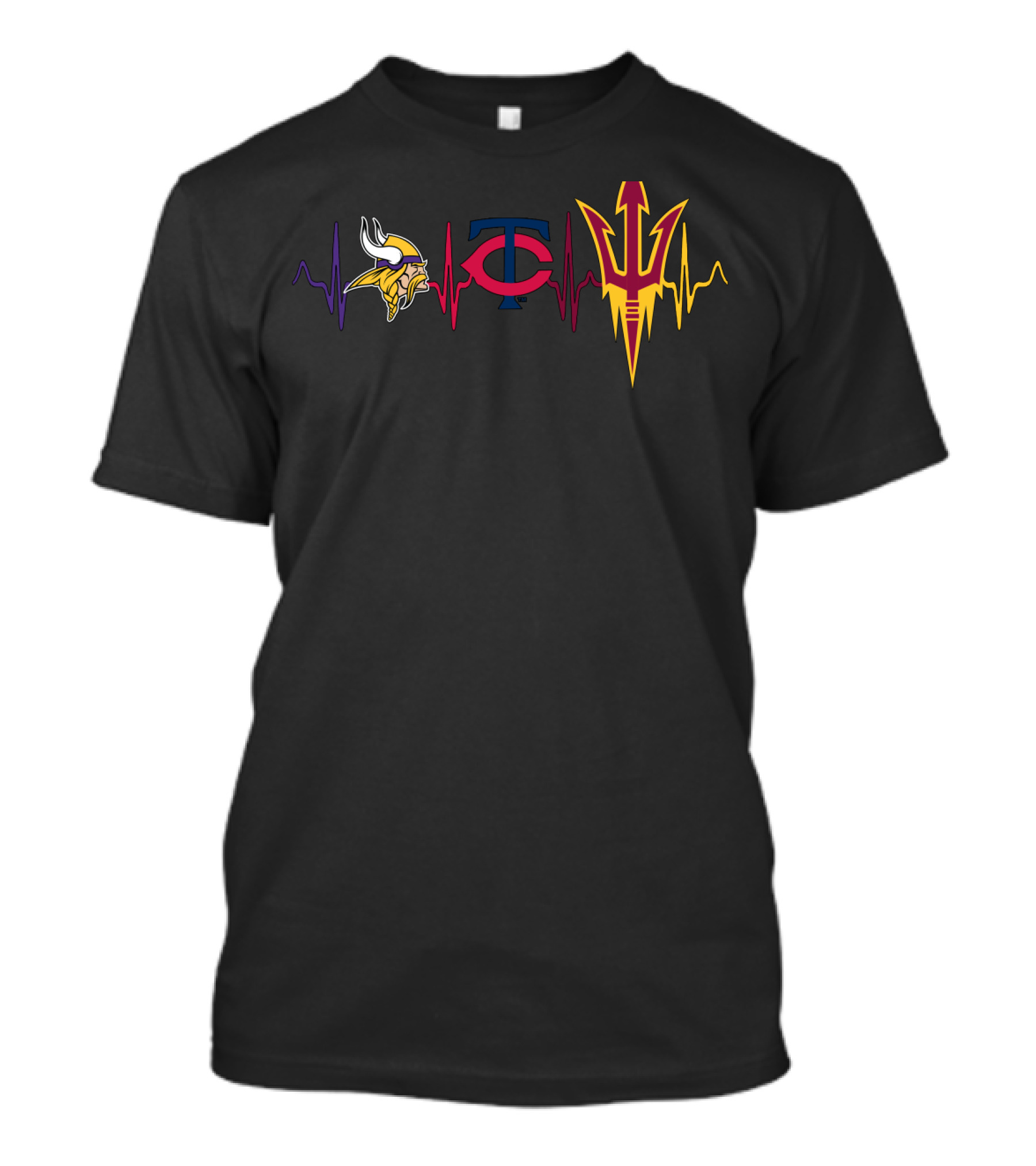 Vikings Twins Sun Devils Heartbeat Logo Combination T-Shirt