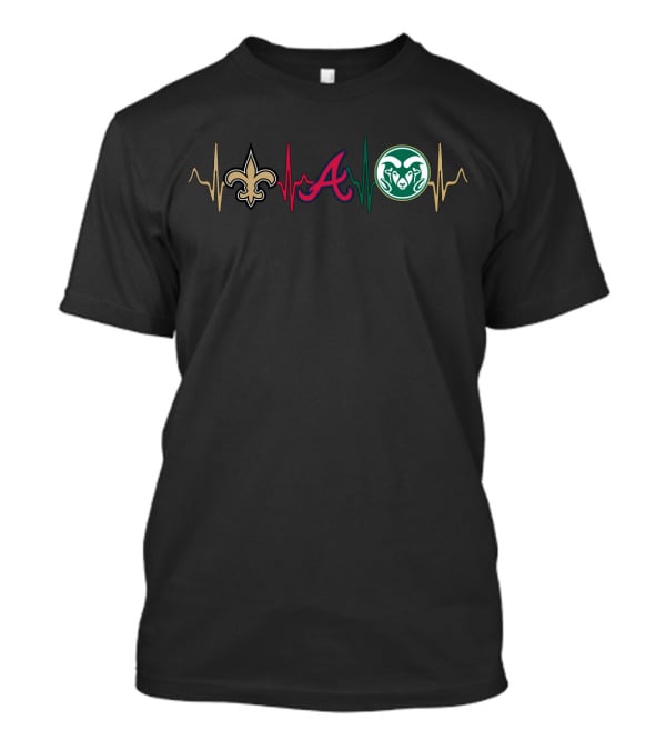 New Orleans Saints Atlanta Braves Colorado State Rams Heartbeat T-Shirt