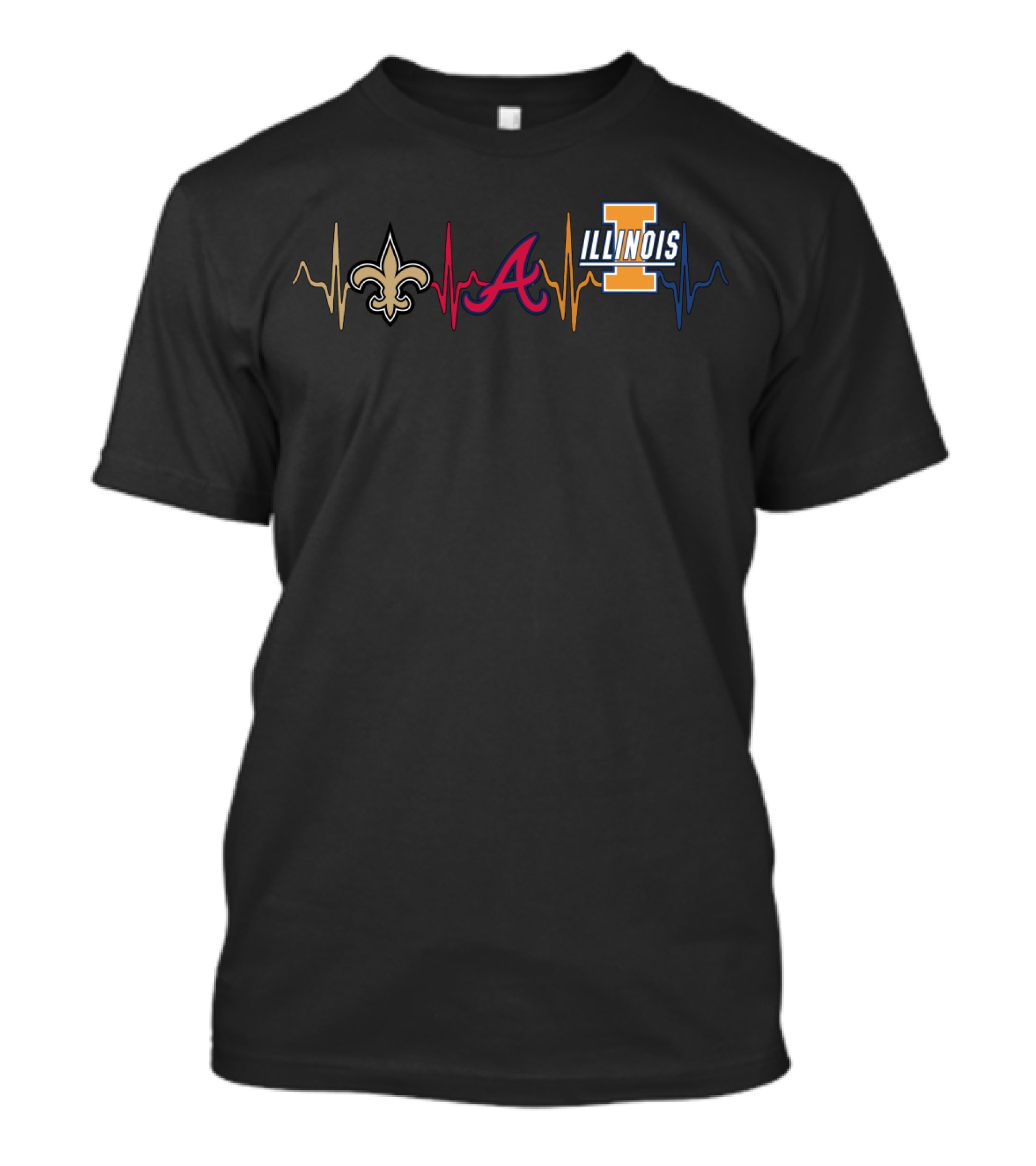 Love New Orleans Saints Atlanta Braves Illinois Fighting Illini Heartbeat T-Shirt