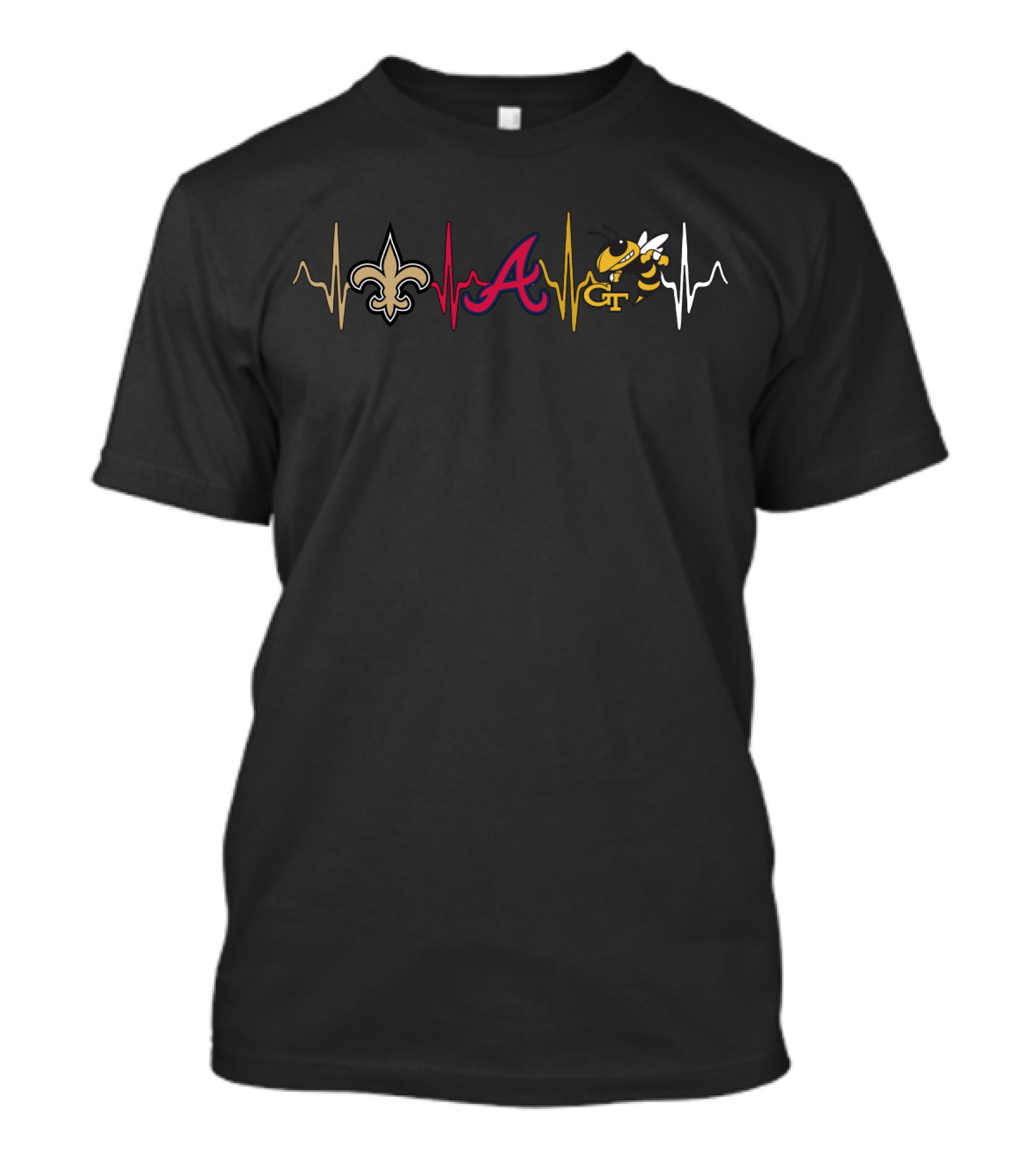 Saints Braves Georgia Tech Yellow Jackets Heartbeat T-Shirt