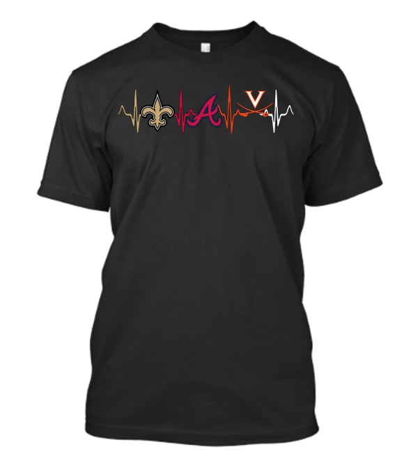 New Orleans Saints Atlanta Braves Virginia Cavaliers Heartbeat T-Shirt