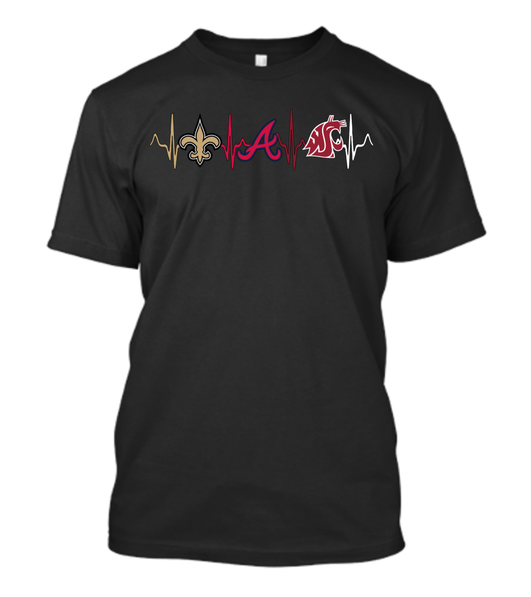 Love New Orleans Saints Atlanta Braves Washington State Cougars Heartbeat T-Shirt