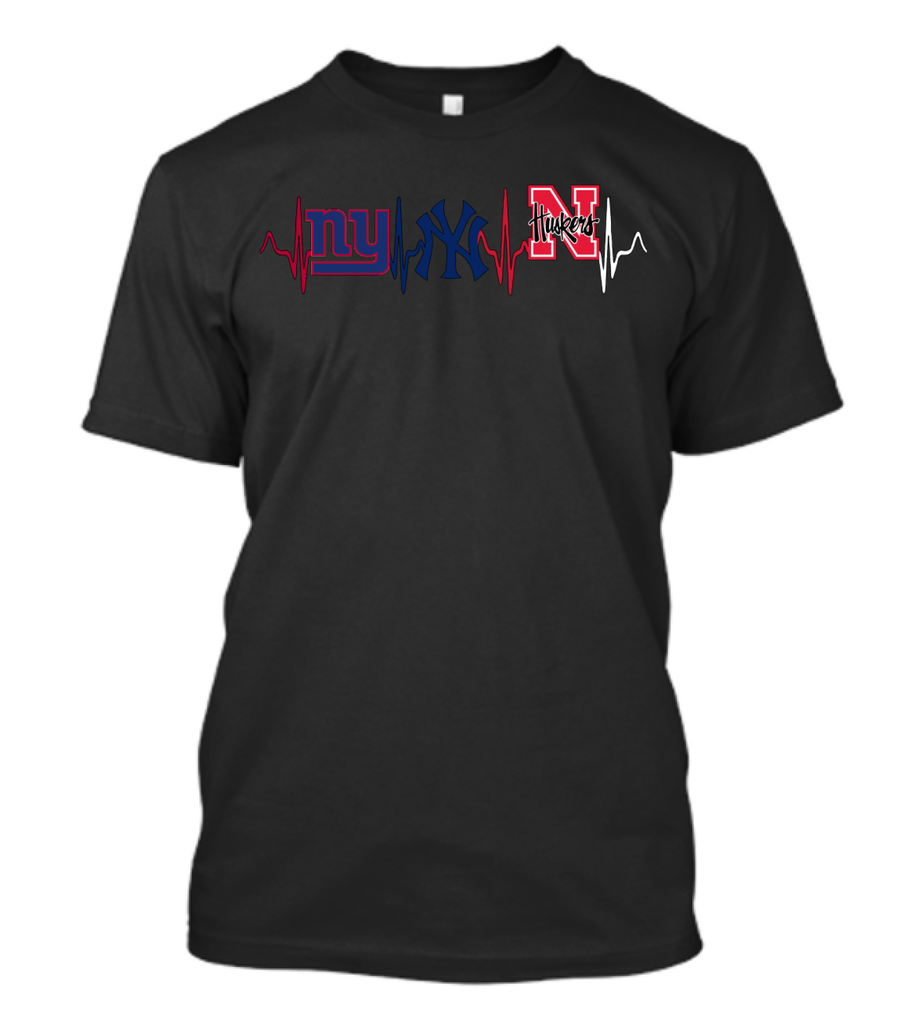 Ny Giants Yankees Nebraska Huskers Heartbeat T-Shirt