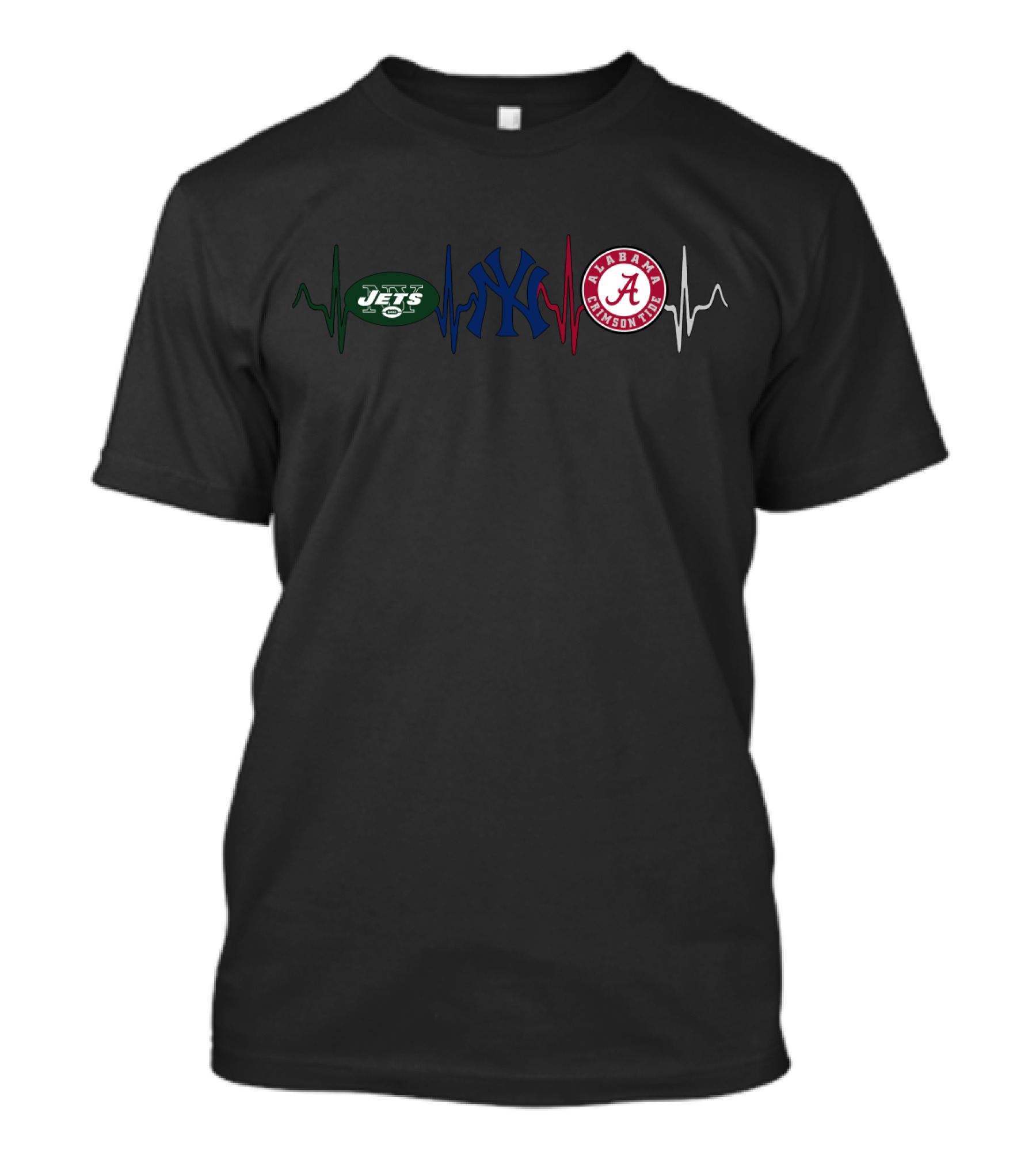 Love New York Jets Yankees Alabama Crimson Tide Heartbeat T-Shirt