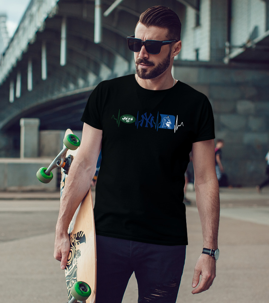 Love Jets Yankees Blue Devils Heartbeat T-Shirt