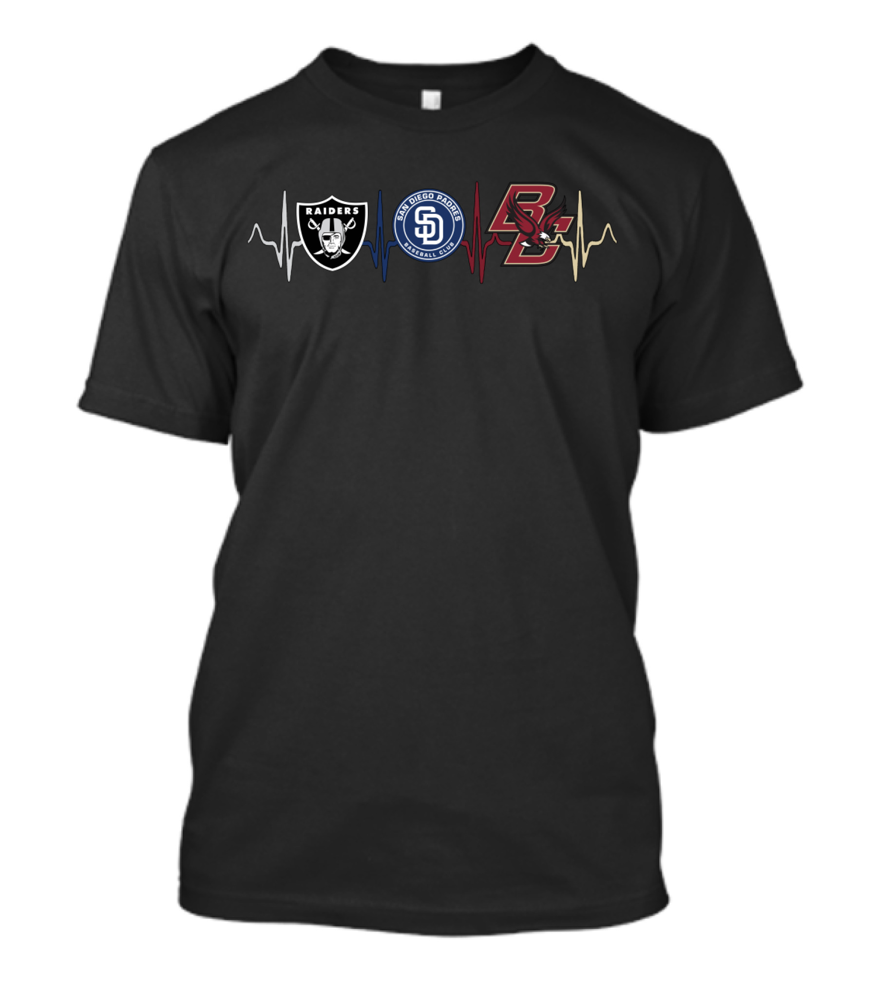 Raiders San Diego Padres Boston College Bce Heartbeat Logo Art T-Shirt