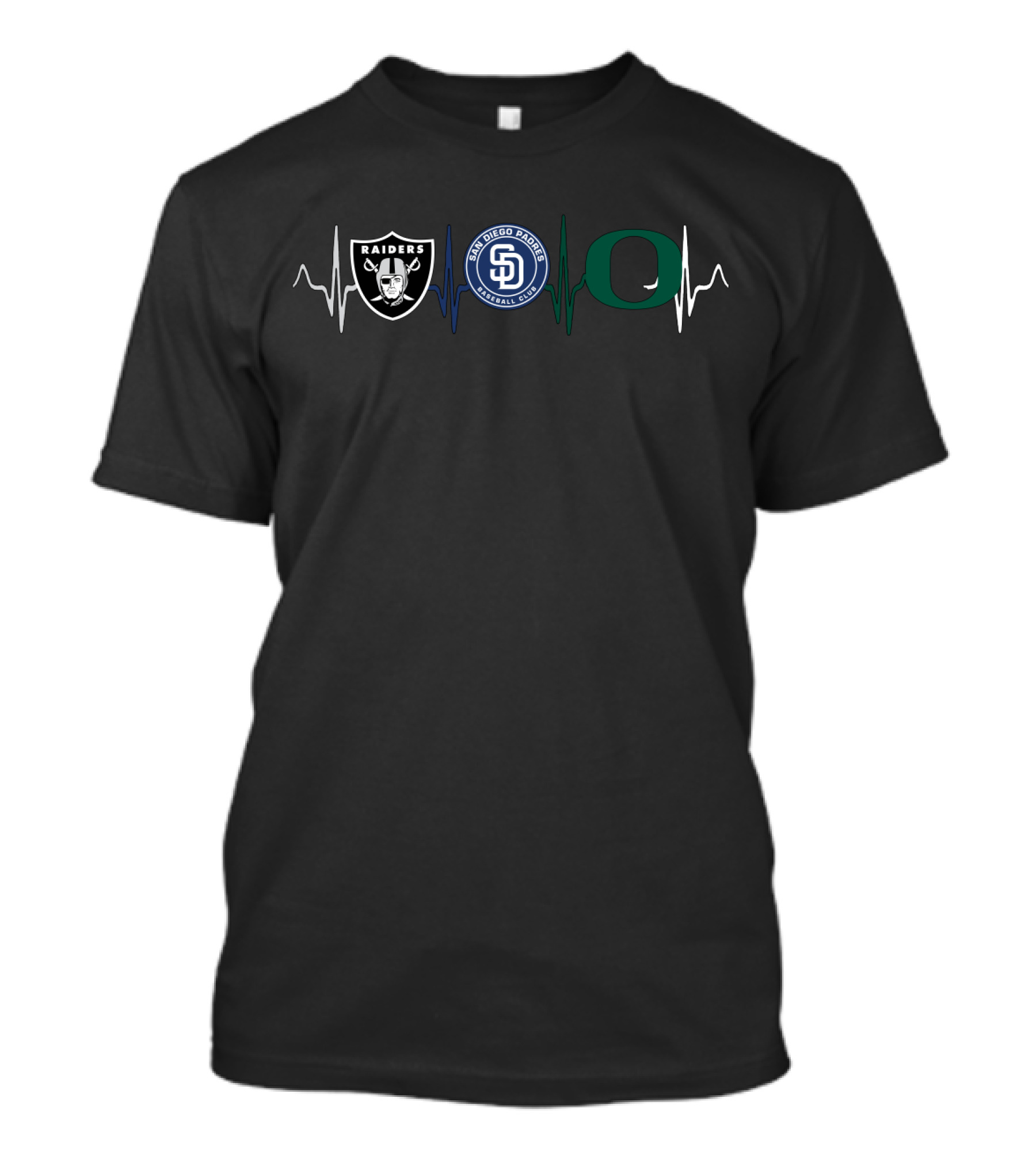 Raiders Padres Oregon Ducks Heartbeat Logos T-Shirt