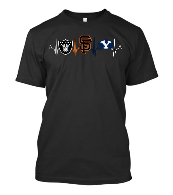 Raiders Giants Byu Logos Heartbeat T-Shirt
