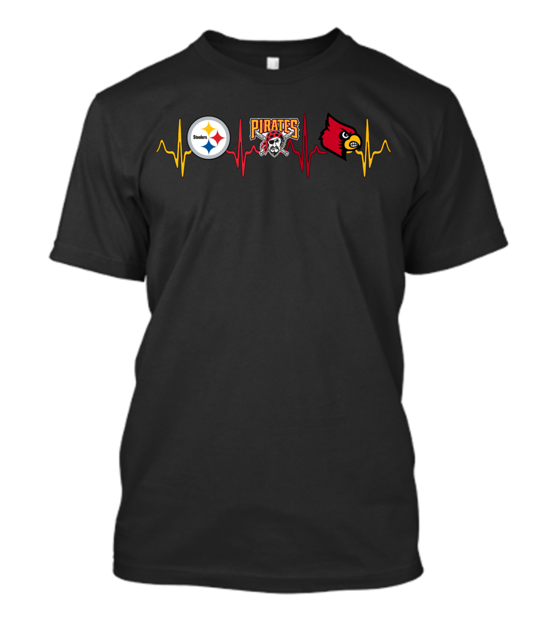 Steelers Pirates Louisville Cardinals Heartbeat T-Shirt