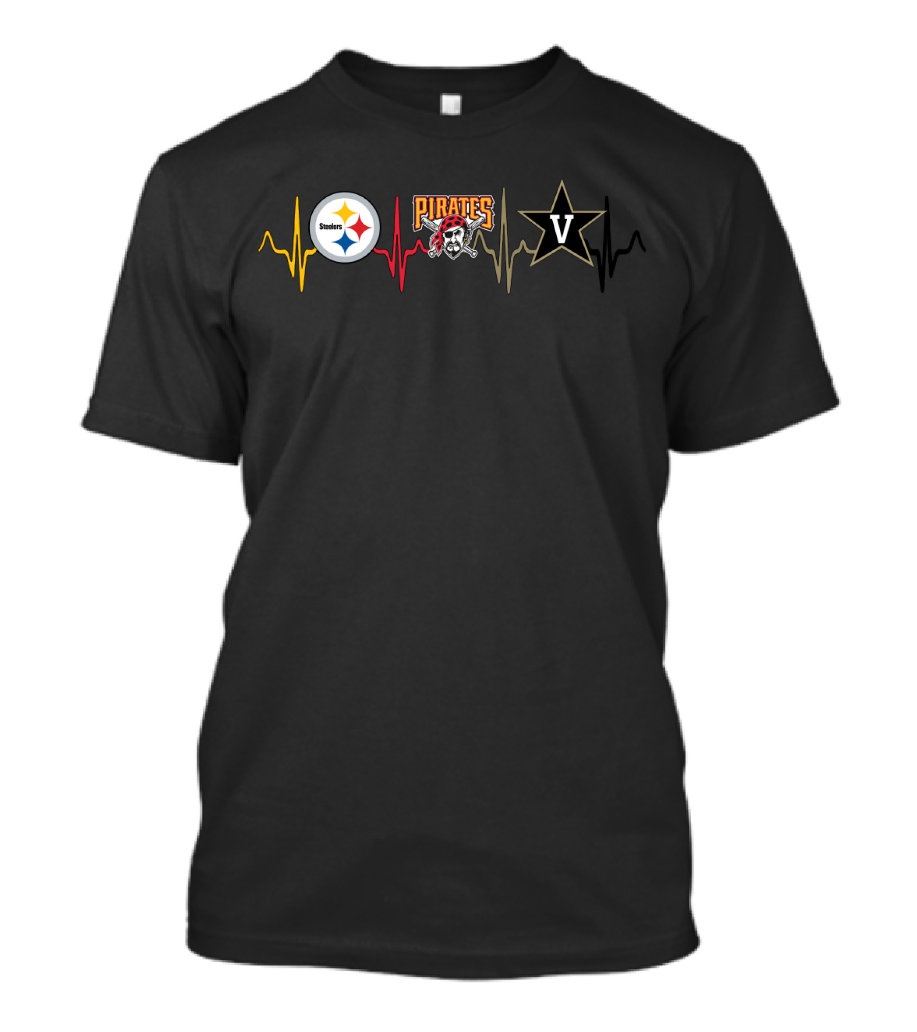Steelers Pirates Vanderbilt Heartbeat Logo Combo T-Shirt
