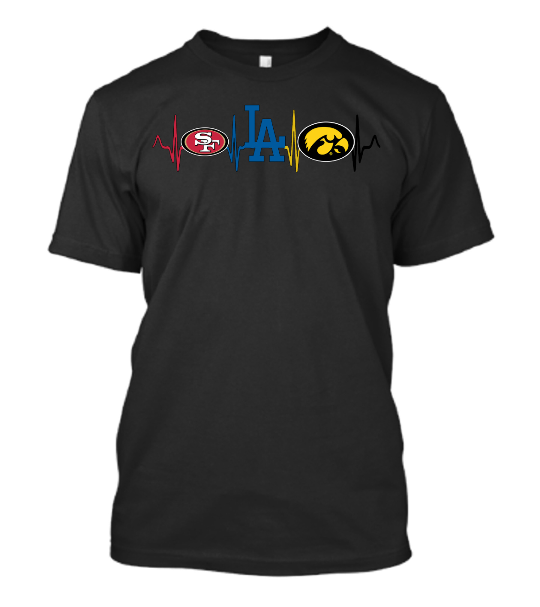 Love 49ers Dodgers Iowa Hawkeyes Heartbeat T-Shirt