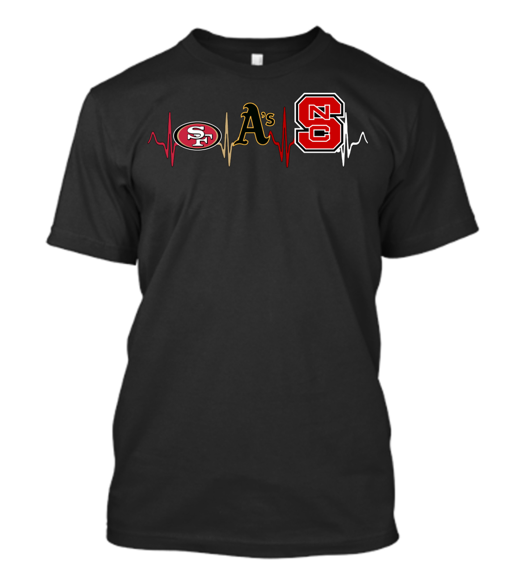 San Francisco 49ers Oakland Athletics North Carolina State Heartbeat T-Shirt