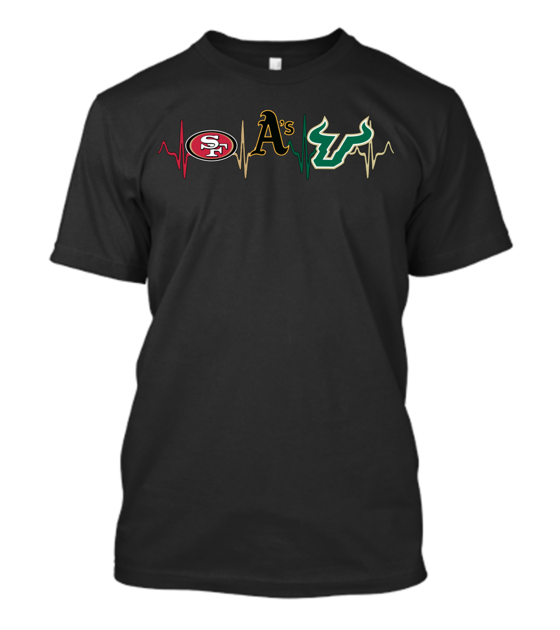 Love 49ers A's Bulls Heartbeat Sfb T-Shirt