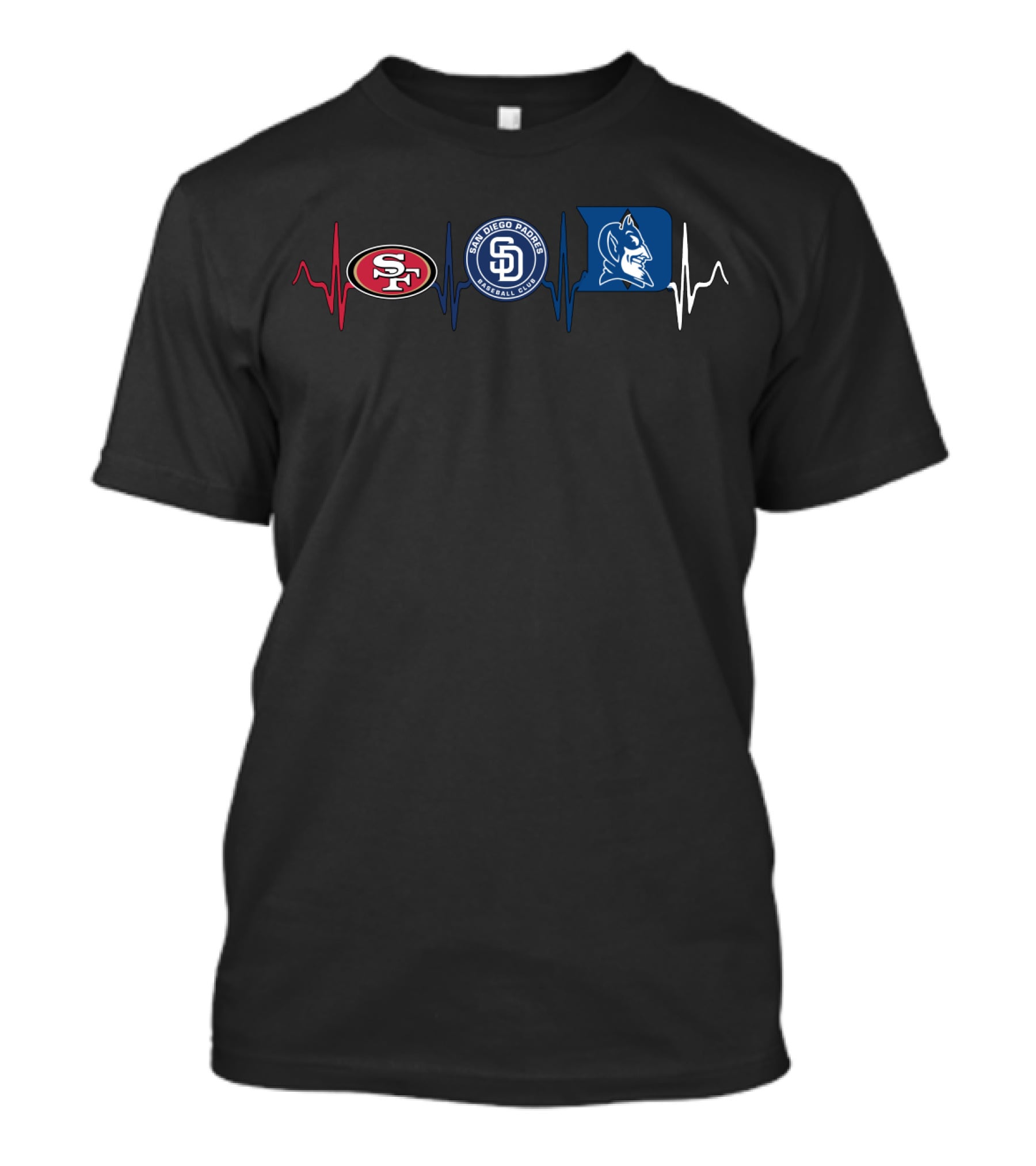 49ers Padres Duke Blue Devils Love Heartbeat T-Shirt