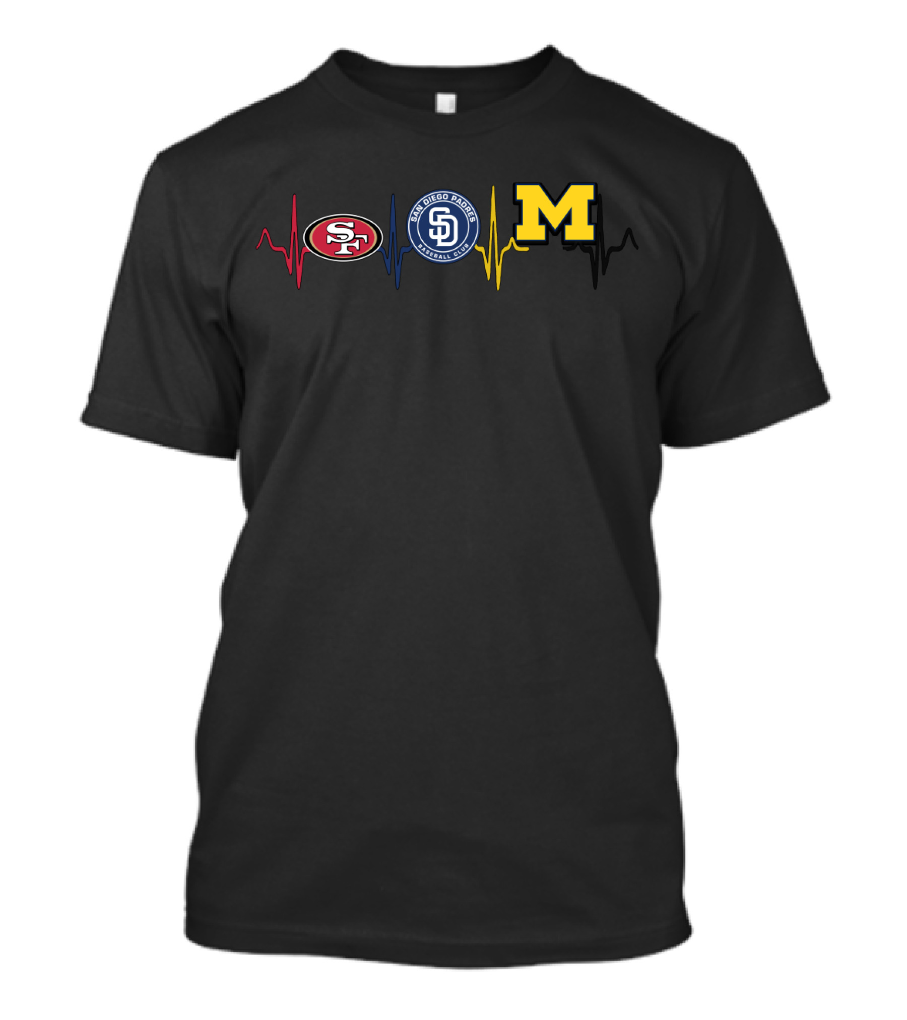 San Francisco 49ers San Diego Padres Michigan Wolverines Heartbeat T-Shirt