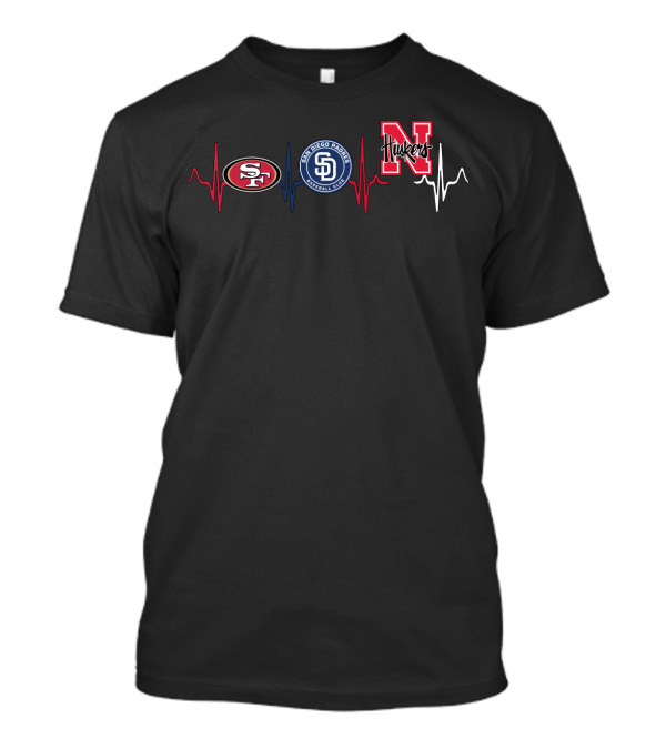 49ers Padres Nebraska Huskers Heartbeat T-Shirt