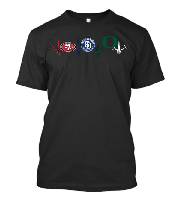 49ers Padres Oregon Ducks Heartbeat T-Shirt