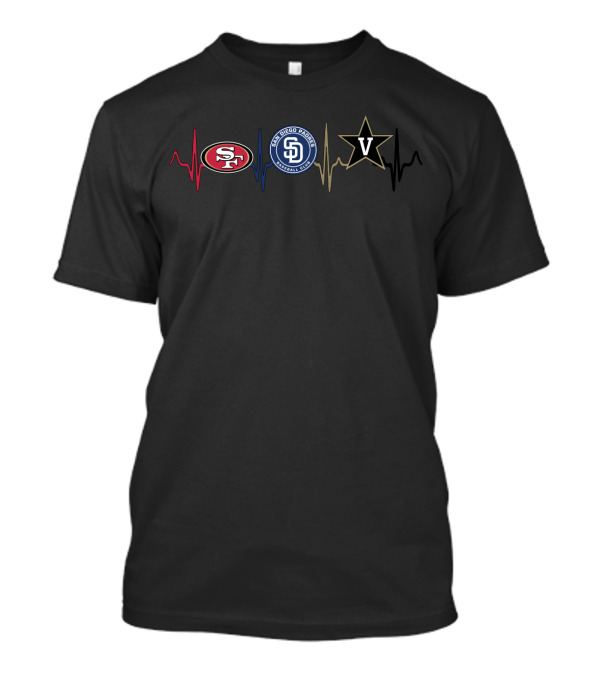 San Francisco 49ers San Diego Padres Vanderbilt Commodores Heartbeat T-Shirt