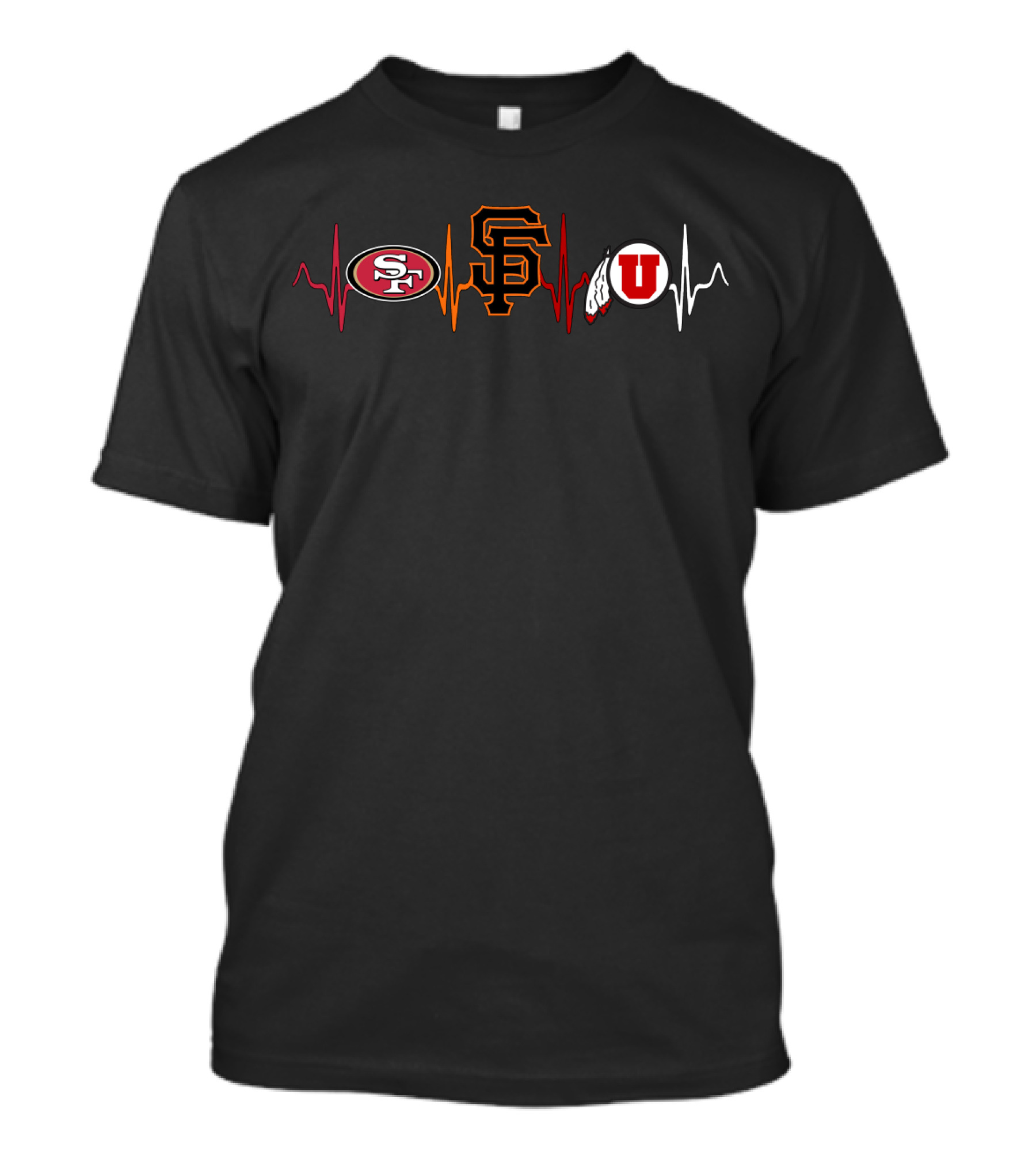 49ers S F Giants Utah Utes Heartbeat T-Shirt