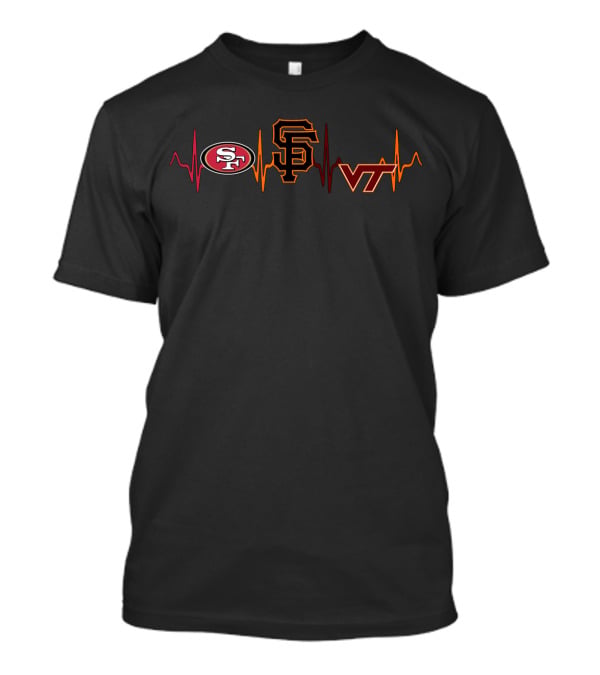 Love 49ers Sf Giants Vt Hokies Heartbeat Vth T-Shirt
