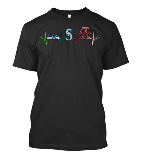 Seattle Seahawks Mariners Bc Eagles Heartbeat Combination T-Shirt