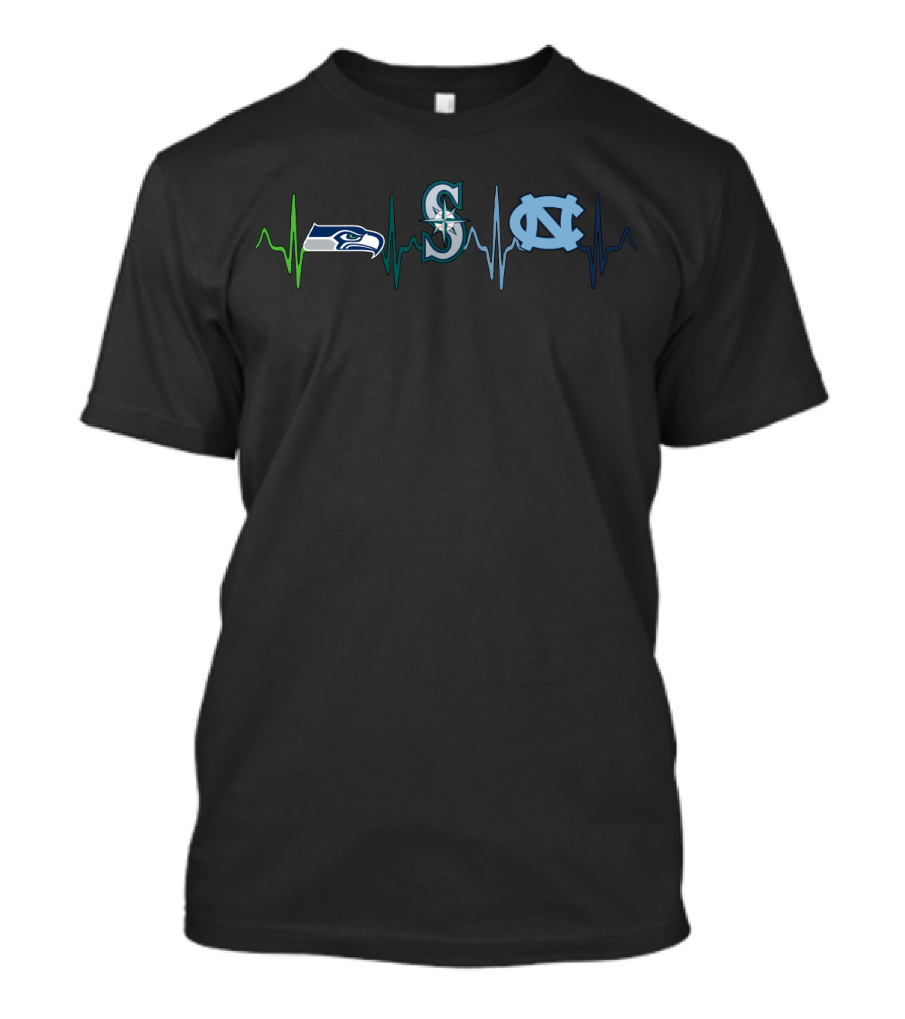 Love Seahawks Mariners North Carolina Tar Heels Heartbeat T-Shirt