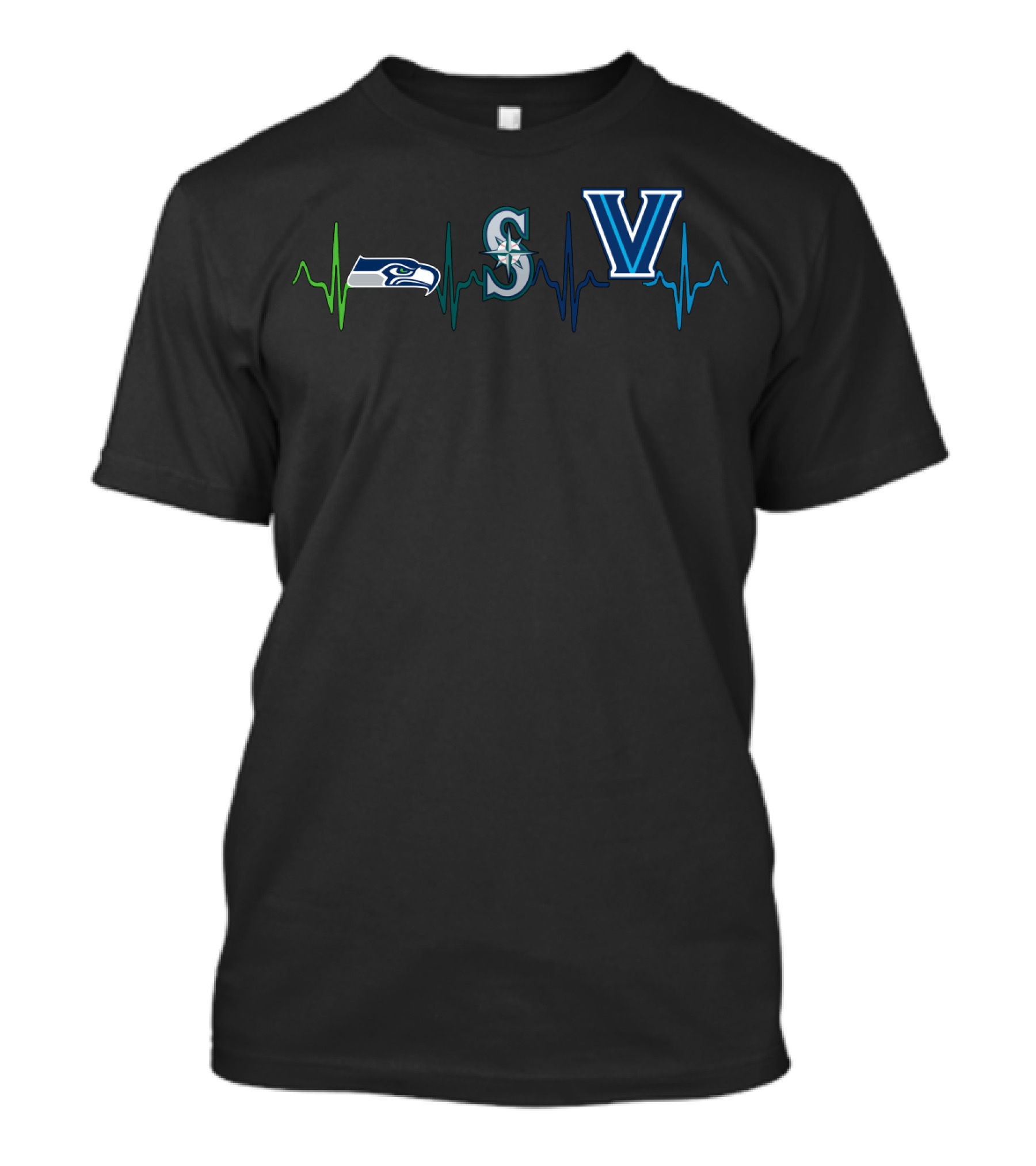 Seahawks And Mariners With Villanova Heartbeat Theme T-Shirt