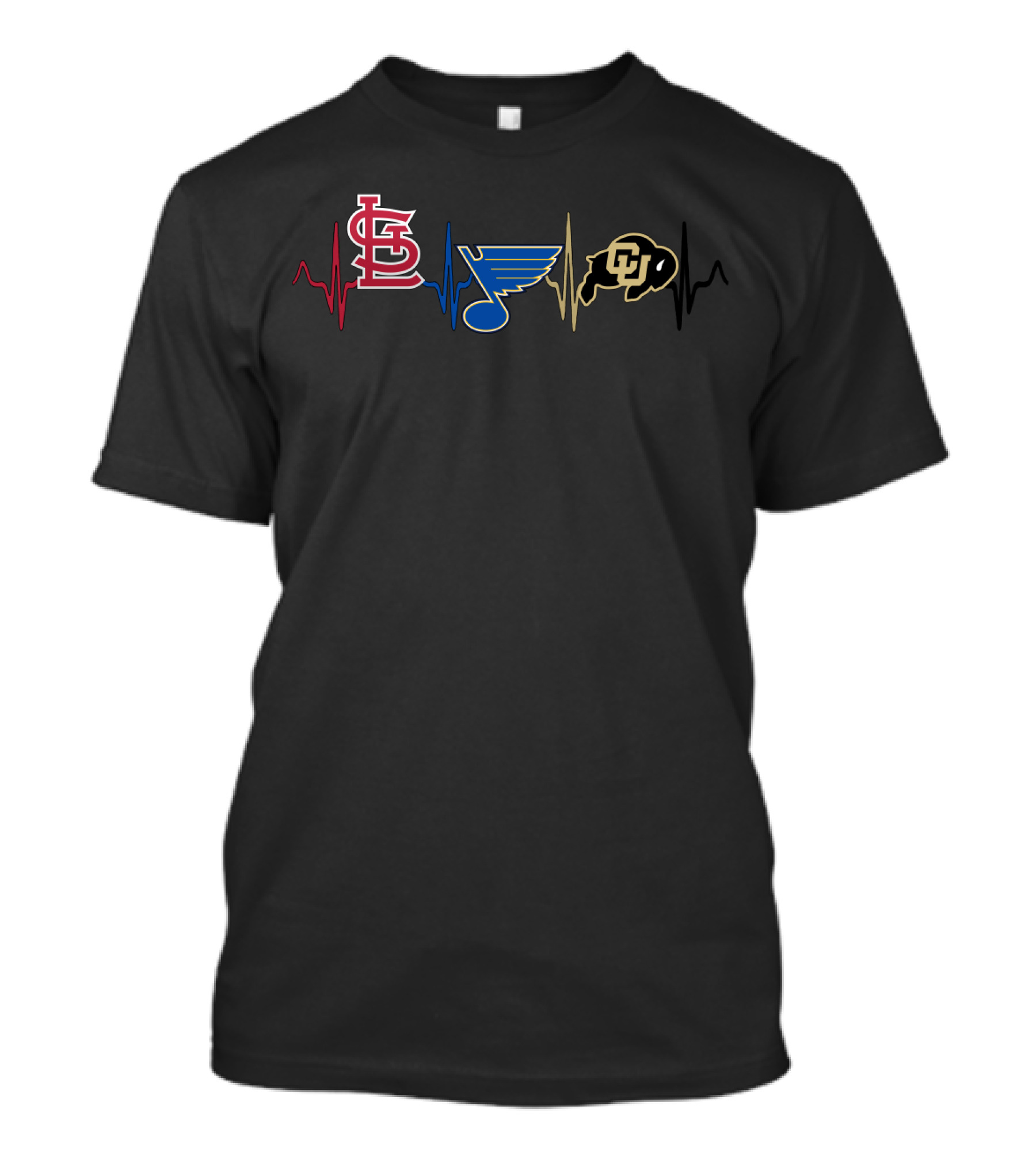 Love St. Louis Cardinals Blues Colorado Buffaloes Heartbeat T-Shirt