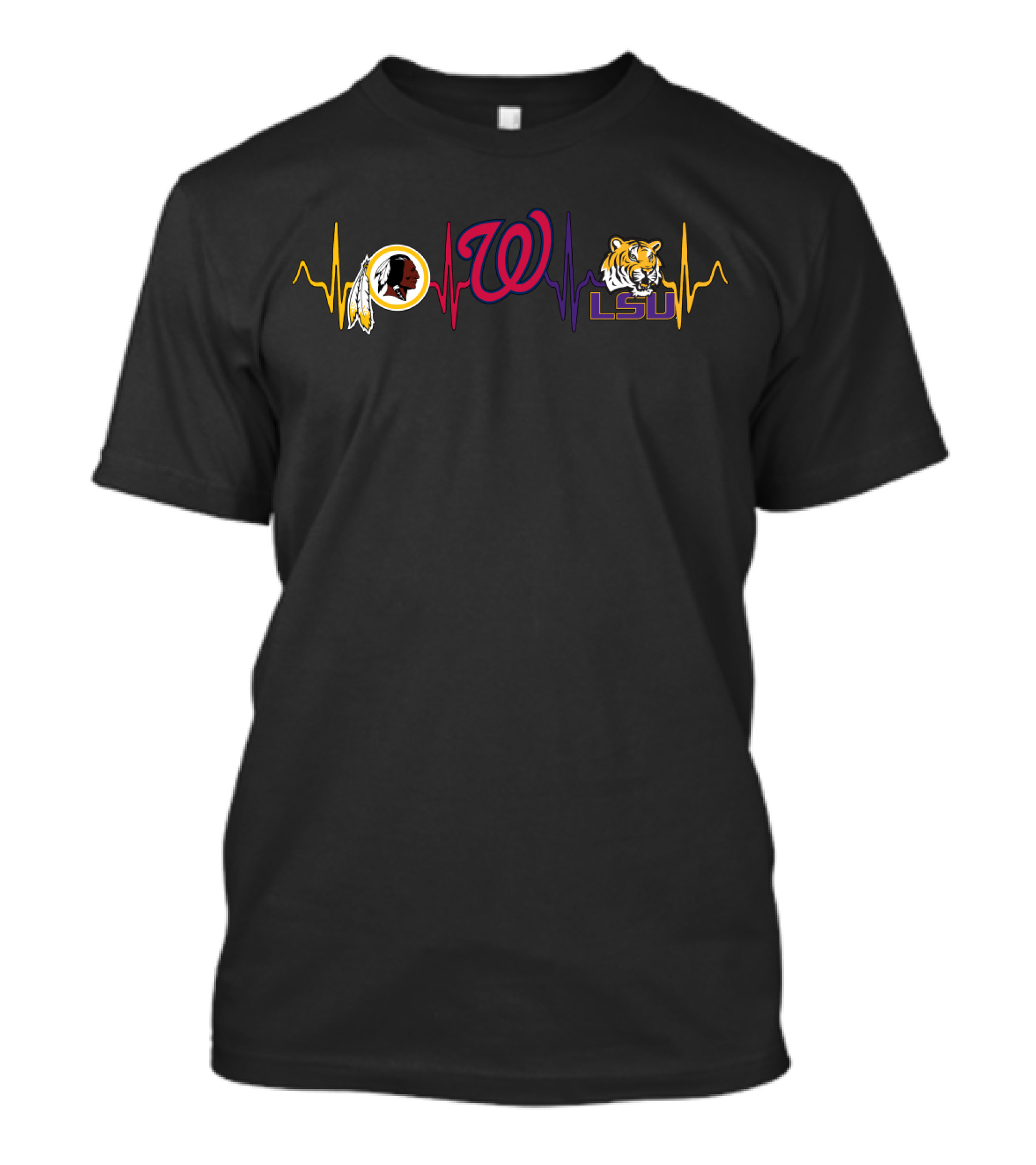 Love Redskins Washington Nationals Lsu Tigers Heartbeat T-Shirt
