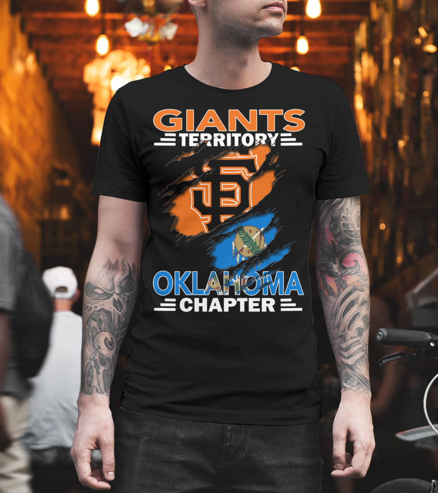 Giants Territory Oklahoma Chapter San Francisco Giants Logo and Oklahoma State Flag T-Shirt